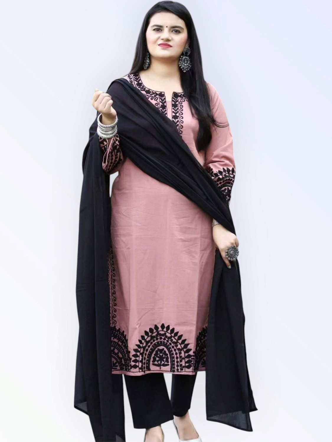 Image of Mariyam enterprises Pink-SuitSet Embroidered Kurta, Trouser /Pant & Dupatta Set