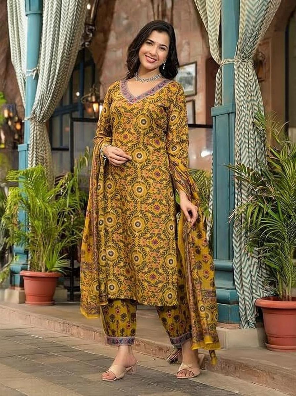 Image of Azreen Printed Kurta, Palazzo & Dupatta Set