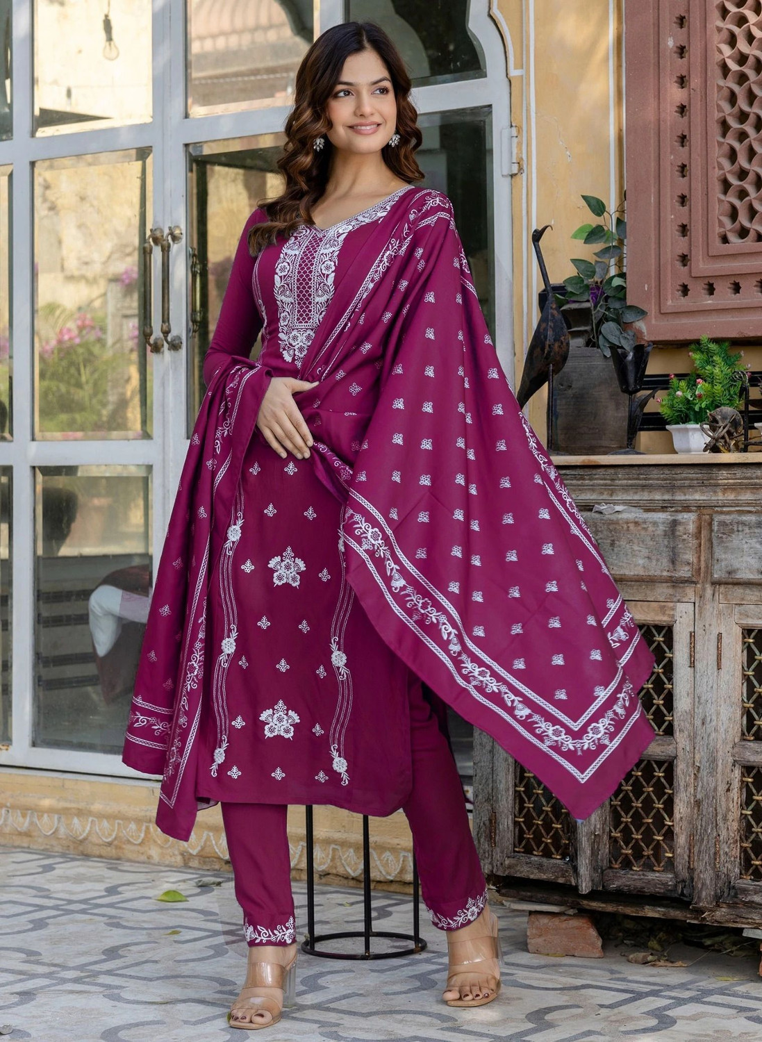 Image of Trendz Tycoon Embroidered Kurta, Salwar & Dupatta Set