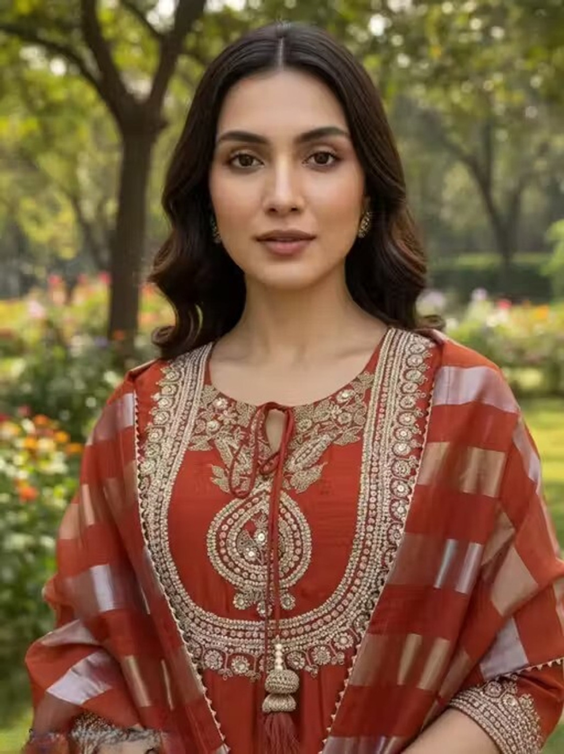 Image of ARVILAS Embroidered Kurta, Trouser /Pant & Dupatta Set