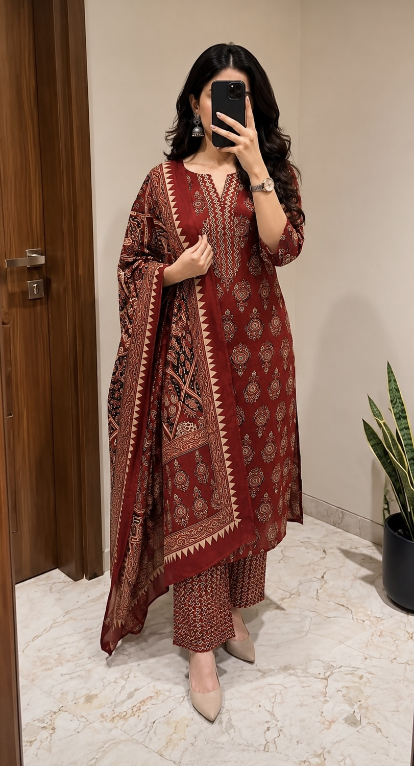 Image of NEW STYLISH Floral Print Kurta, Trouser /Pant & Dupatta Set