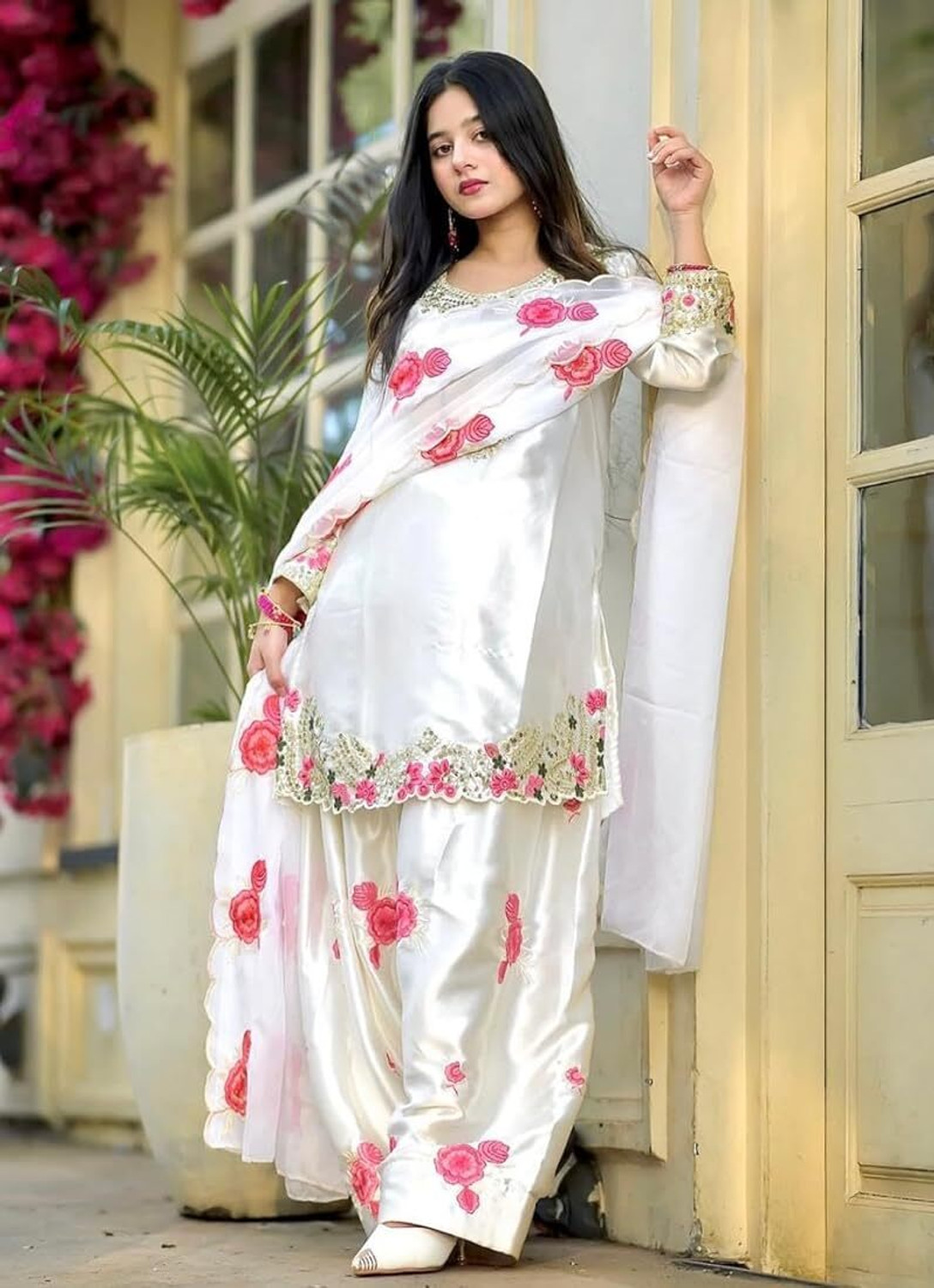 Image of ARVILAS Embroidered Kurta, Trouser /Pant & Dupatta Set
