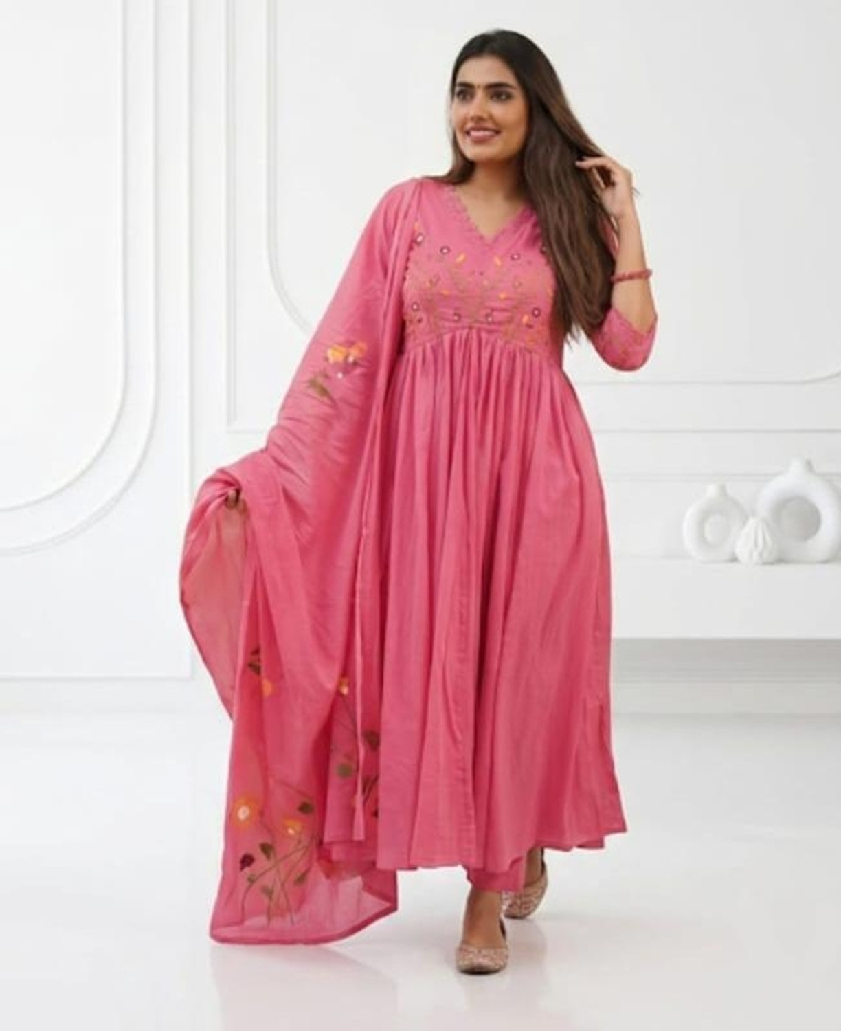 Image of CHECHI Embroidered Kurta, Palazzo & Dupatta Set
