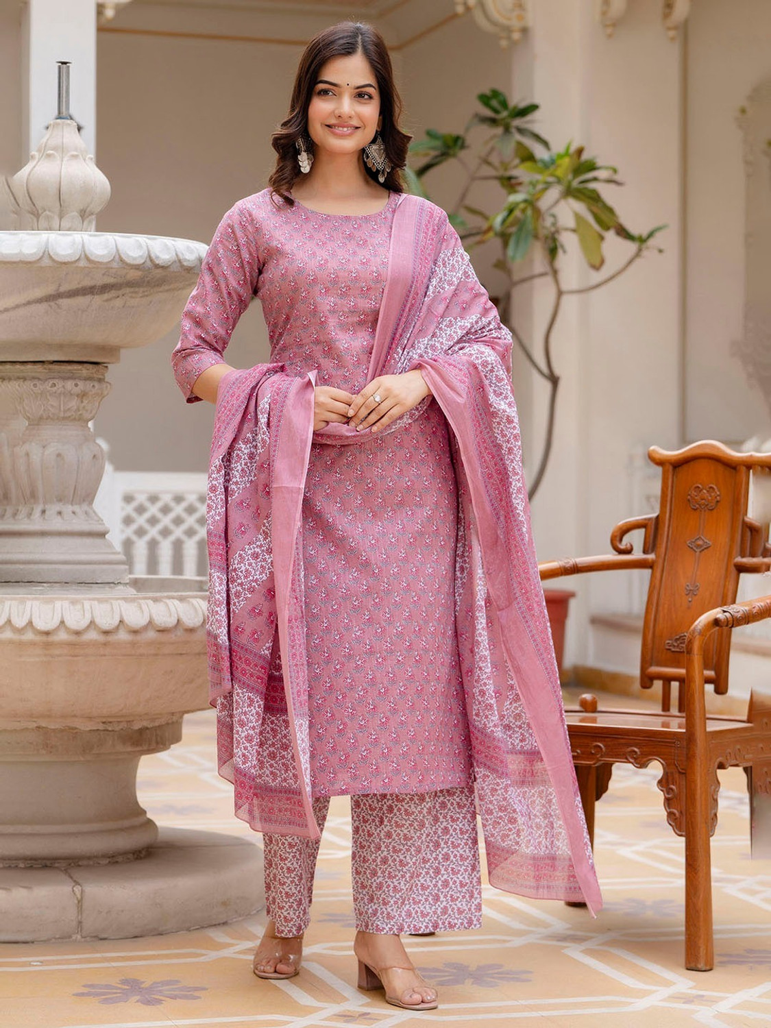 Image of Azreen Printed Kurta, Palazzo & Dupatta Set