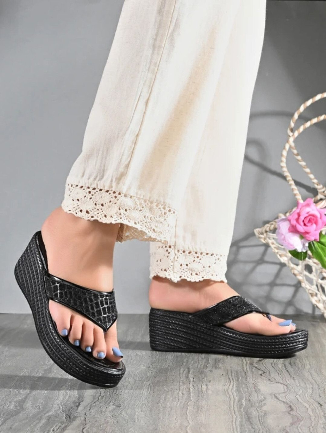 Image of IndiForce Women Casual Sandal (Black , 6)
