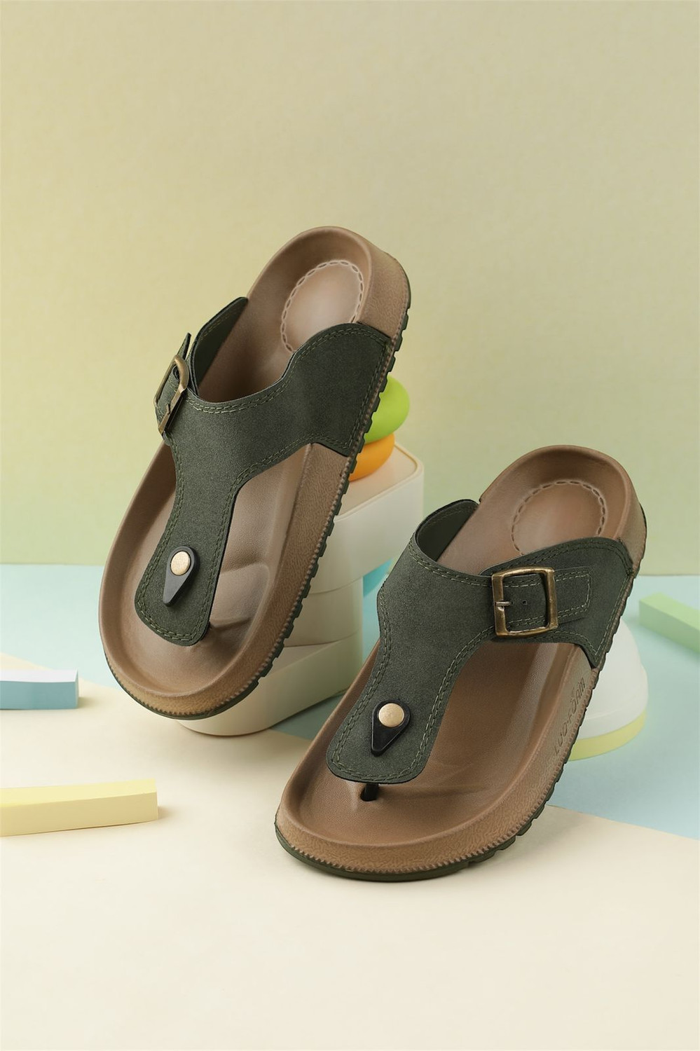 Image of FLITE Men Slippers (Brown, Green , 8)