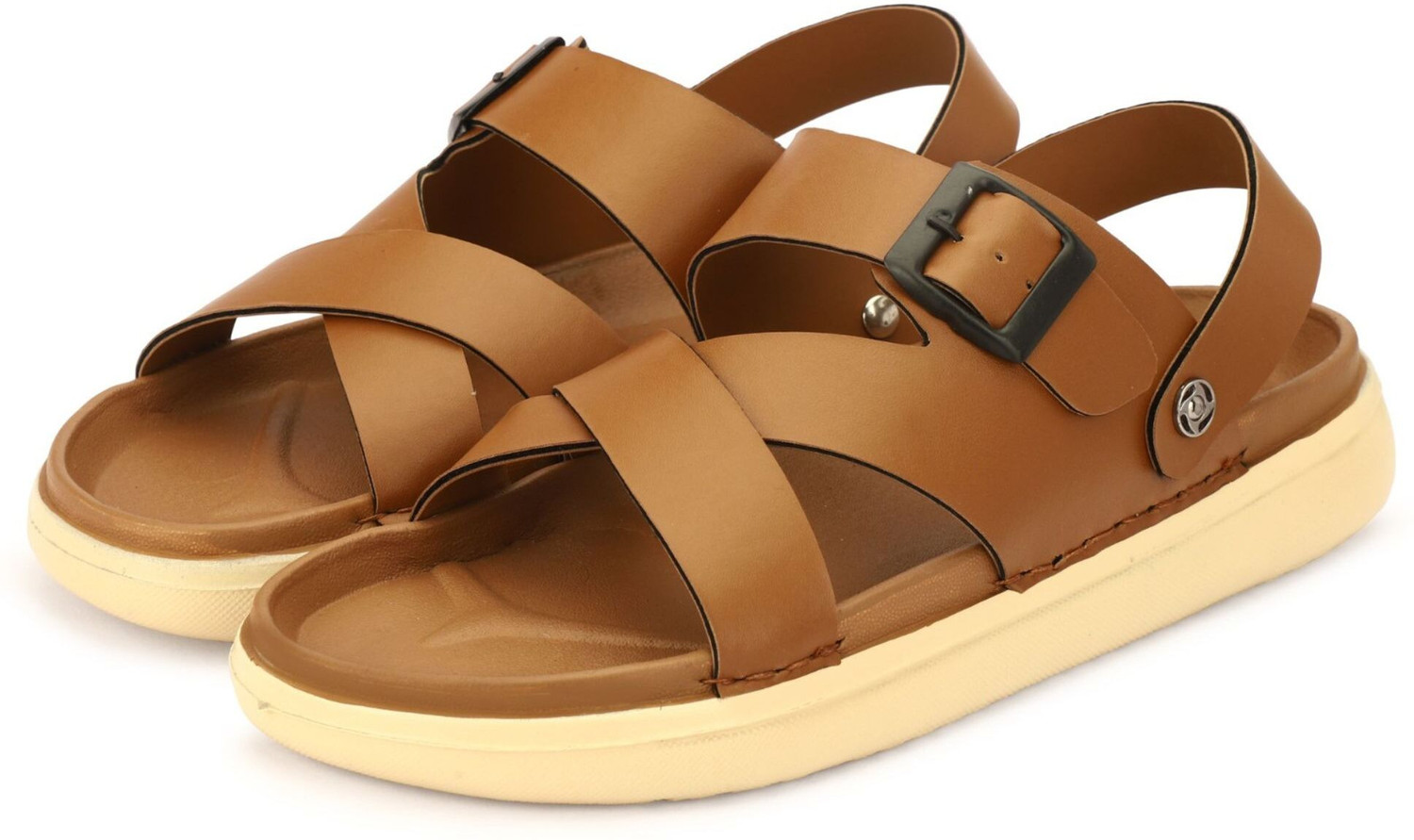 Image of FooTken Men Flats Sandal (Tan , 10)