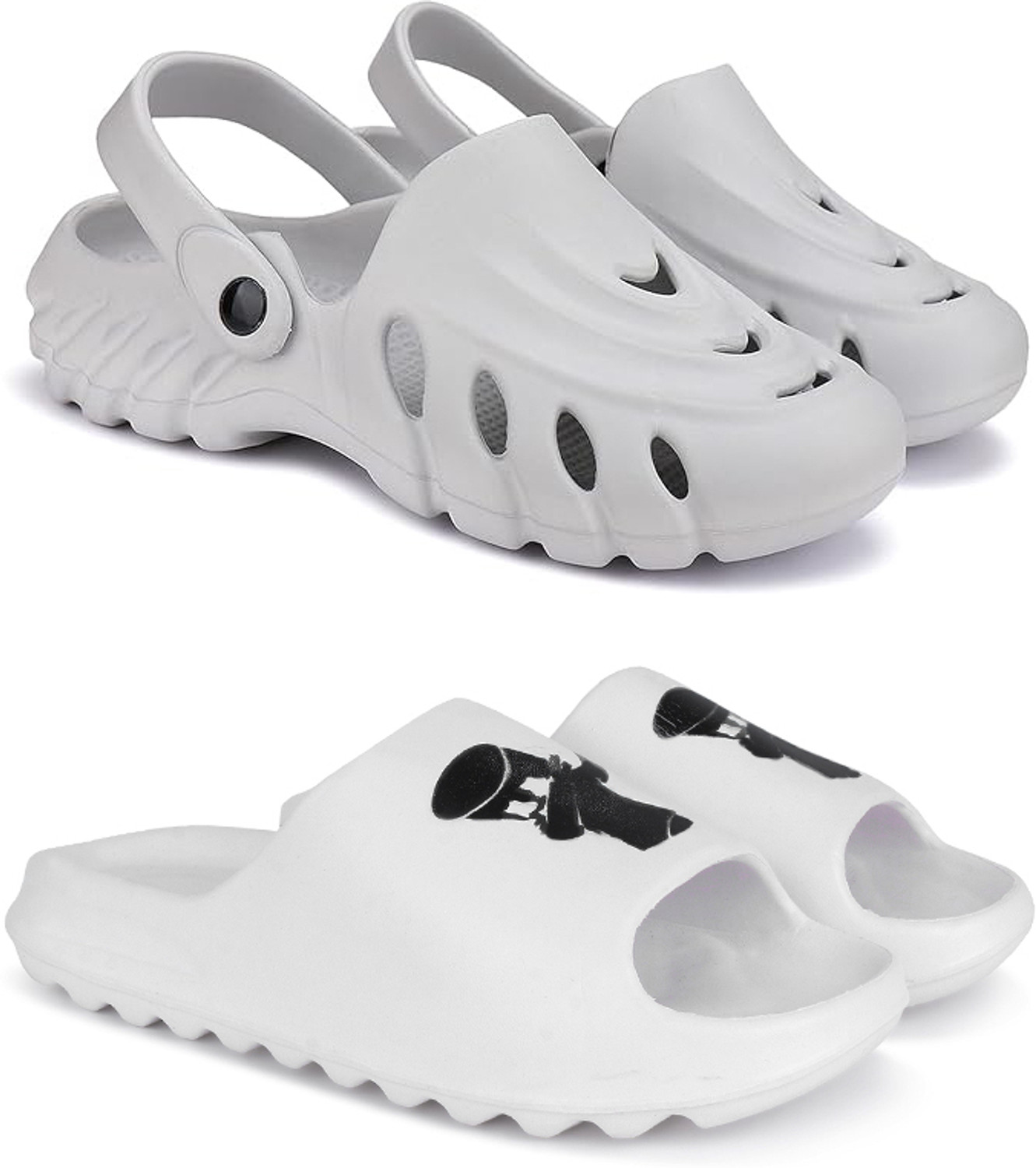Image of KAPYANSH Men Men Combo Pack of 2, Ultra cushion, Flipflops, Slipper, Slides, Sandal, Clogs Clogs Sandal (Grey, White , 6)