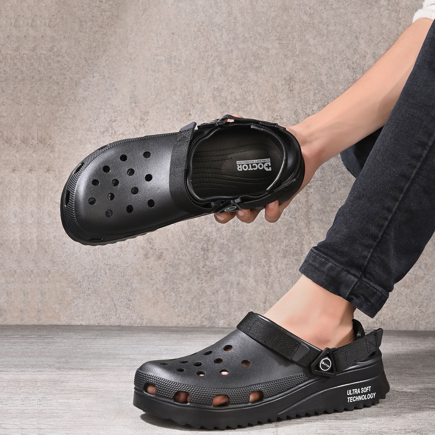 Image of Doctor Health Super Soft Men Orthopaedic Men Clogs | Heel Pain Relief, Durable, Indoor Outdoor Use Clogs Sandal (Black , 10)