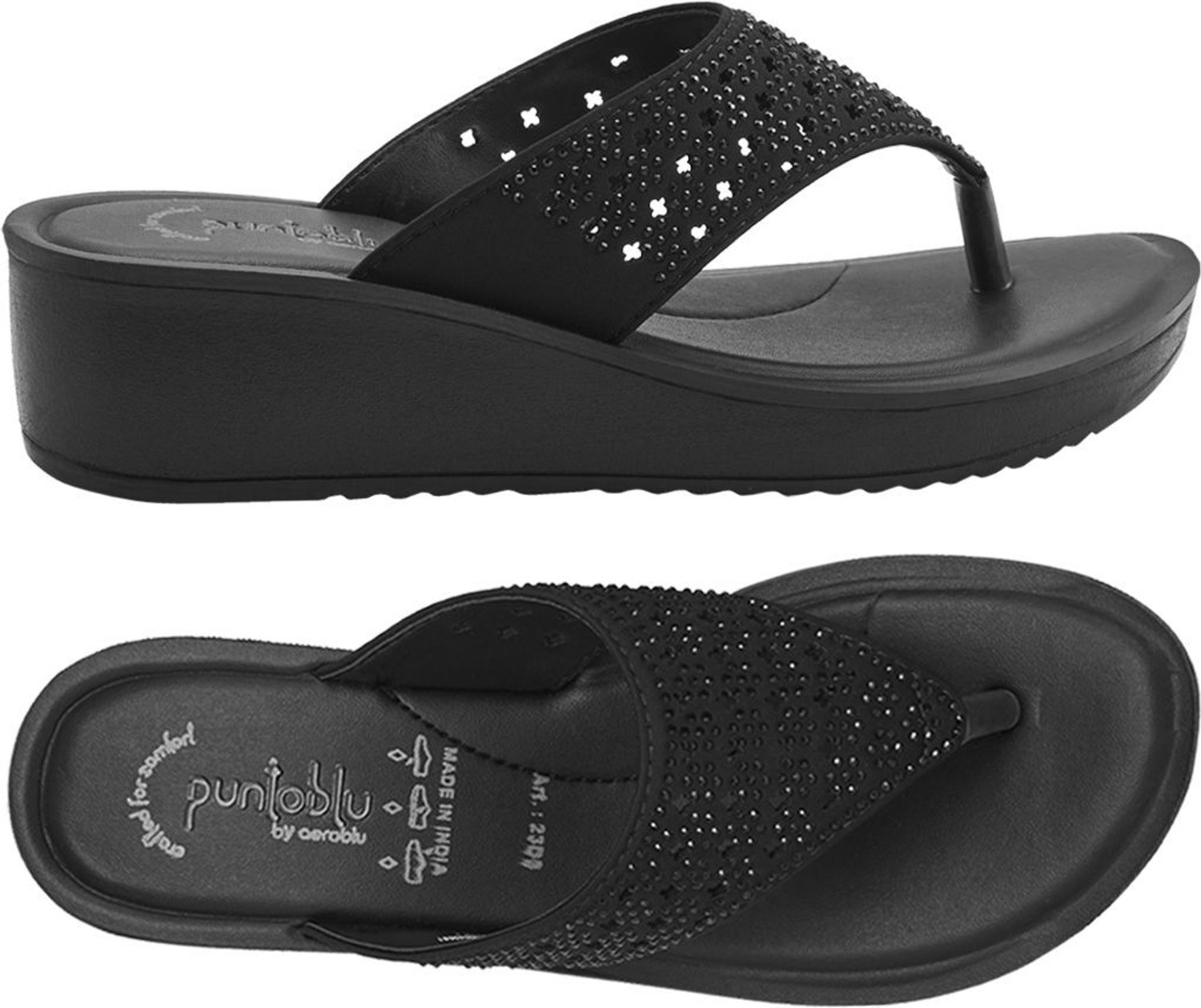 Image of PUNTOBLU Women Heels Sandal (Black , 9)