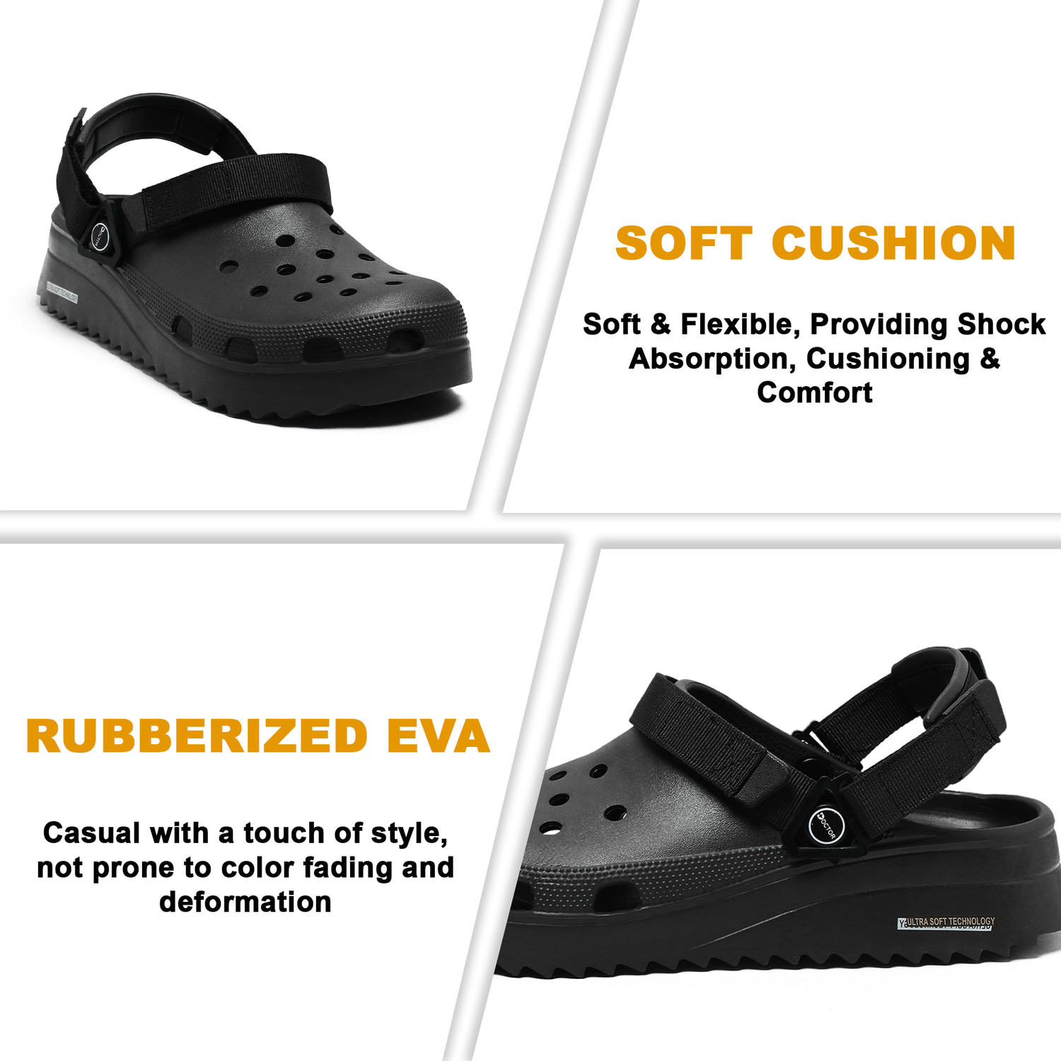 Image of Doctor Health Super Soft Men Orthopaedic Men Clogs | Heel Pain Relief, Durable, Indoor Outdoor Use Clogs Sandal (Black , 10)