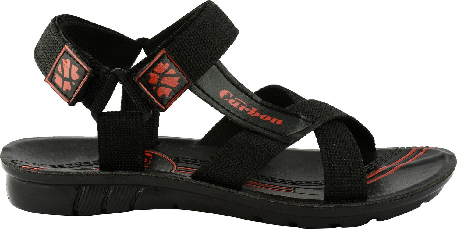 Image of Carbon Men Flats Sandal (Black, Red , 8)