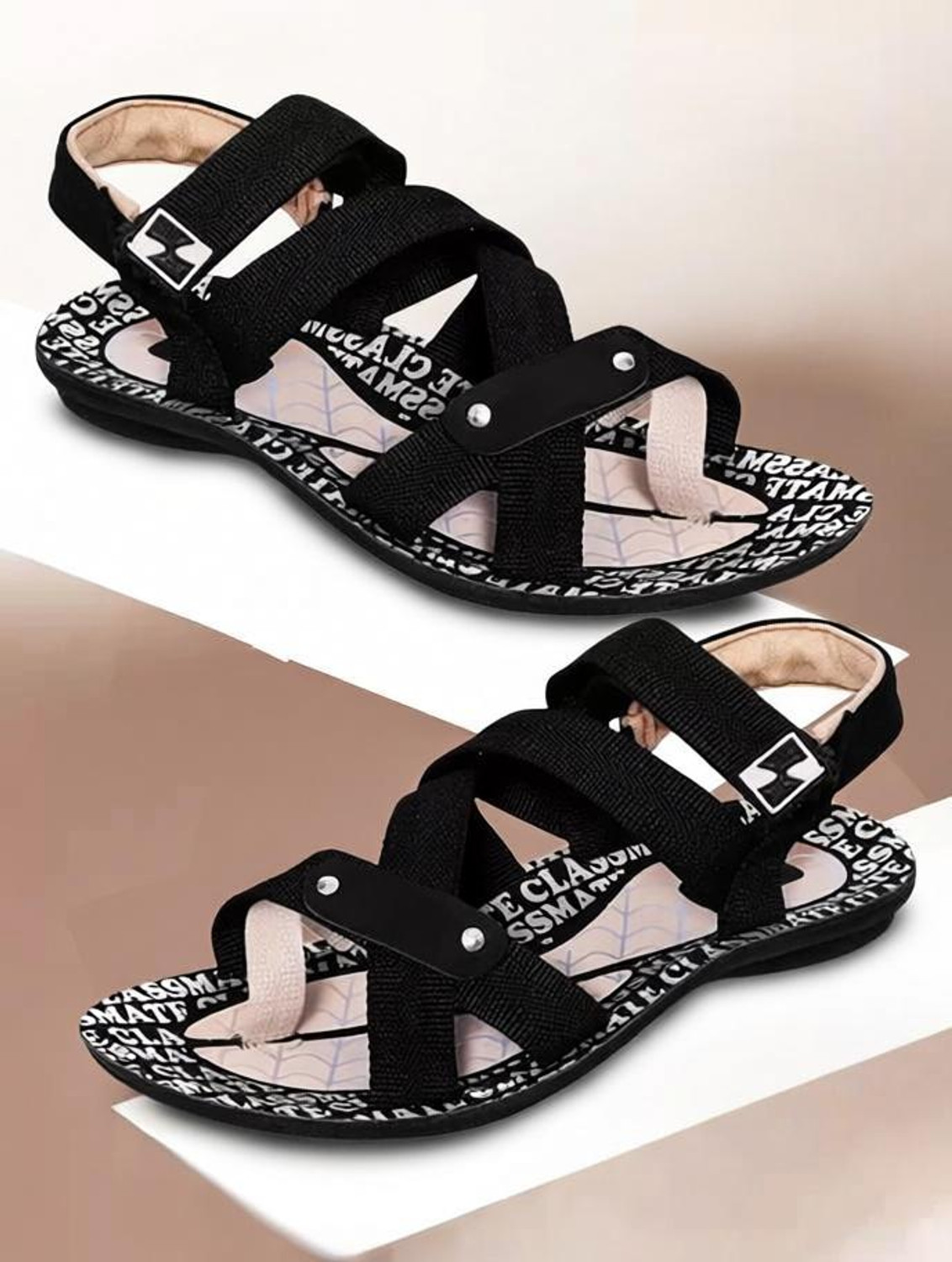 Image of Carbon Men Flats Sandal (Black, Red , 8)