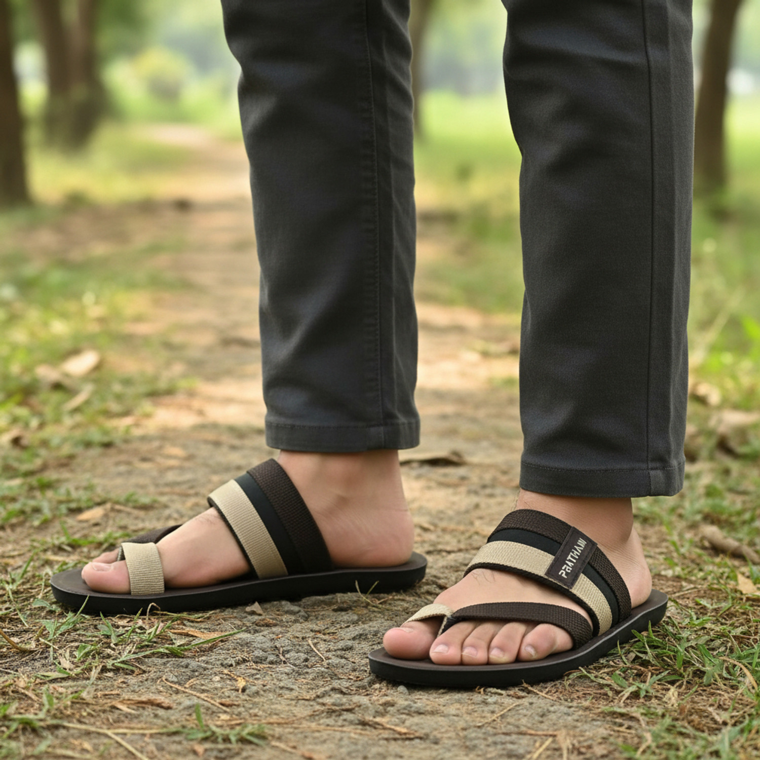 Image of Carbon Men Flats Sandal (Black, Red , 8)