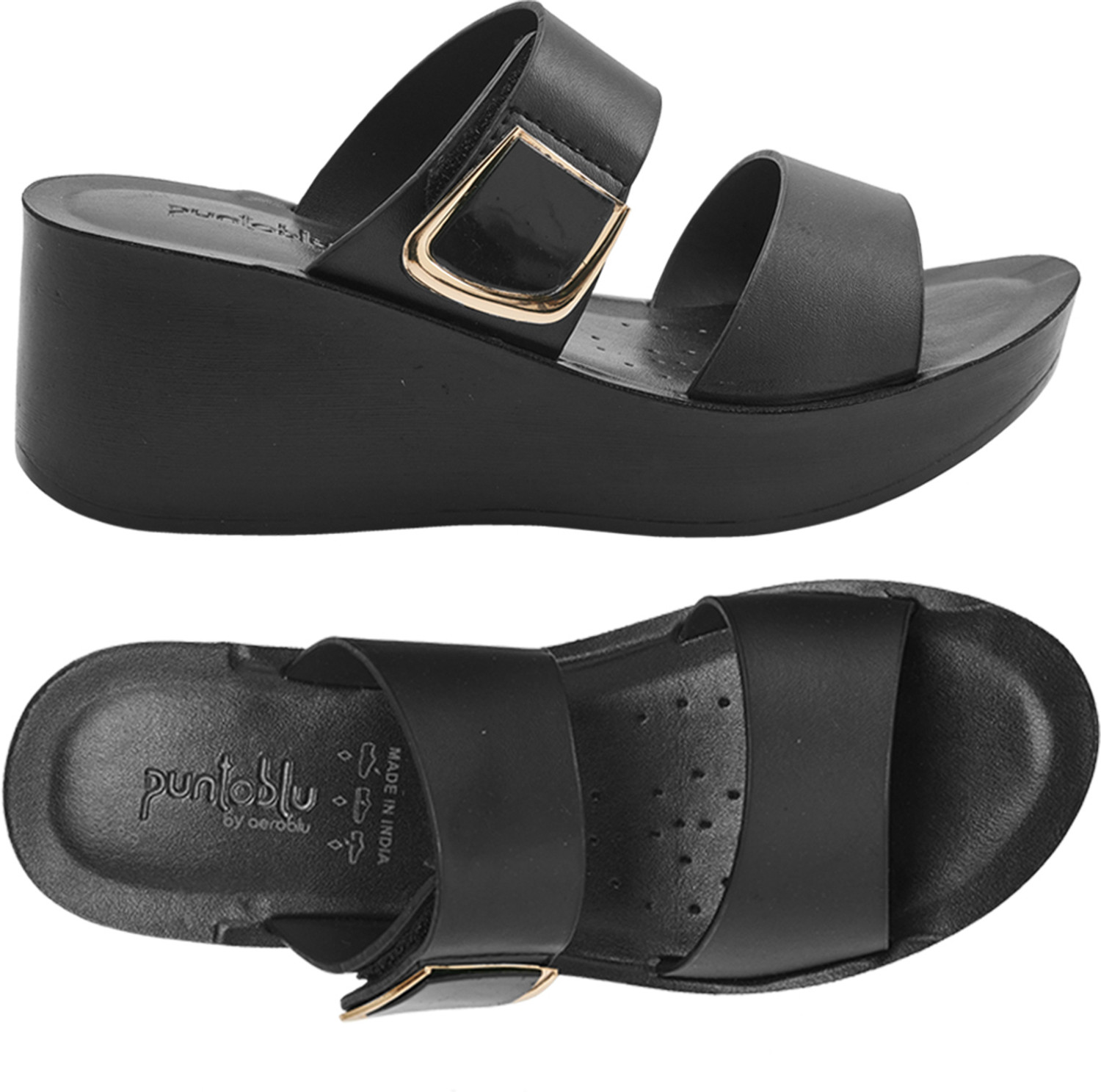 Image of PUNTOBLU Women Heels Sandal (Black , 4)