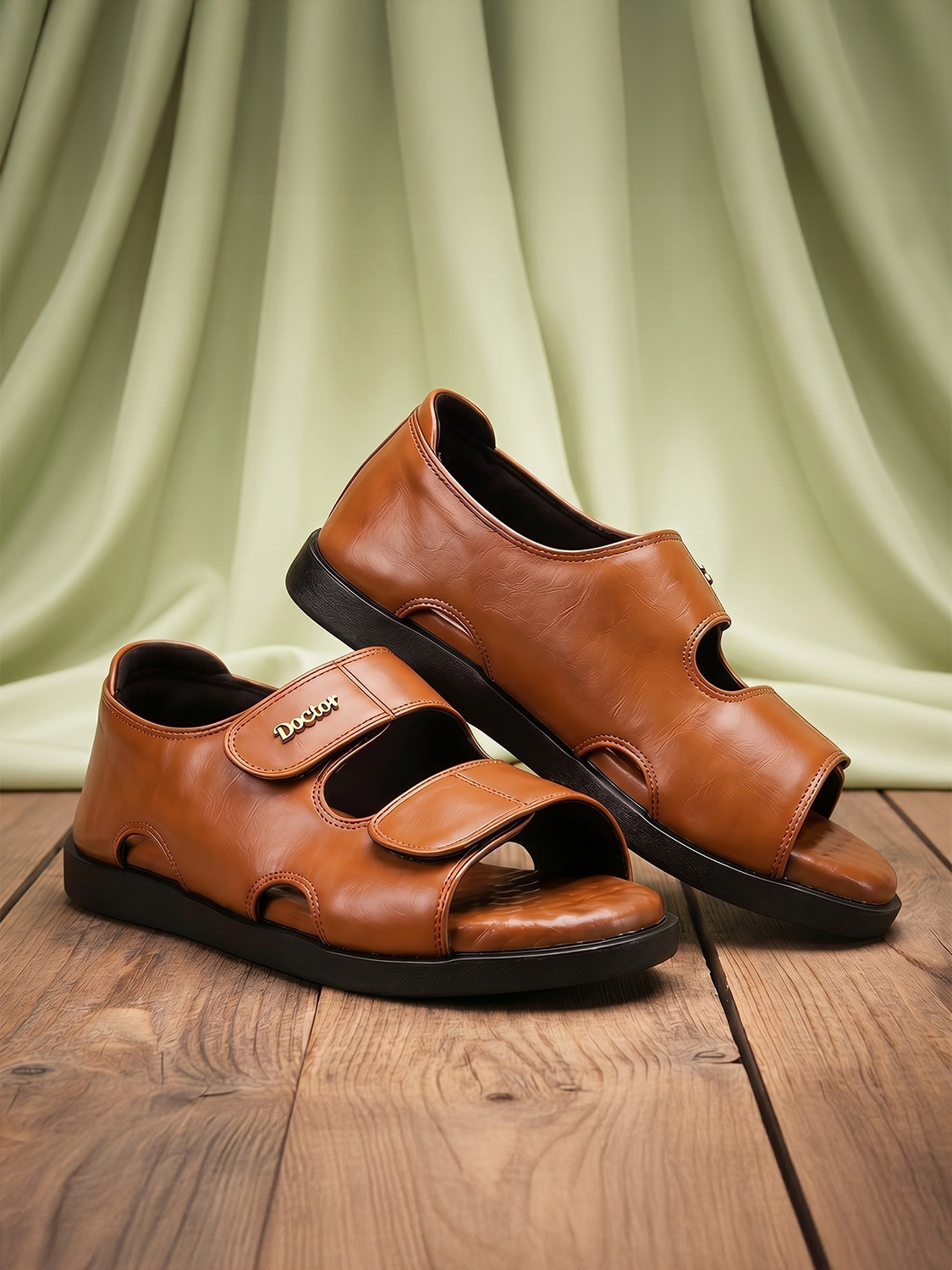 Image of FooTken Men Flats Sandal (Tan , 10)