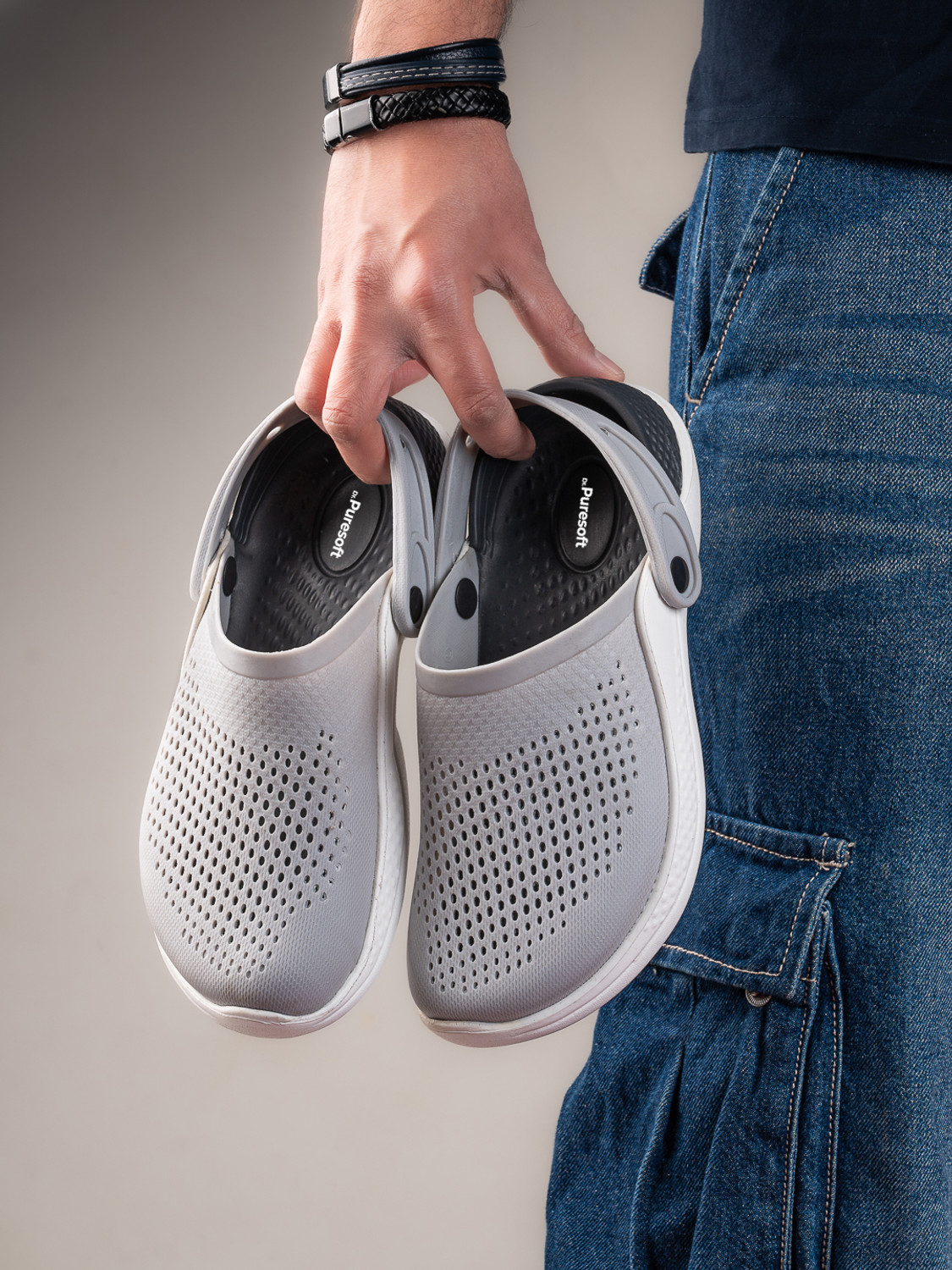 Image of Crosskix Men Clogs Sandal (Grey, White , 12)