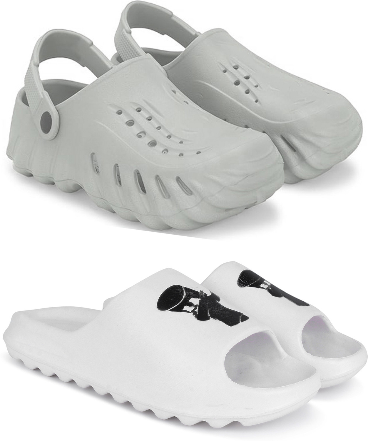 Image of KAPYANSH Men Men Combo Pack of 2, Ultra cushion, Flipflops, Slipper, Slides, Sandal, Clogs Clogs Sandal (Grey, White , 6)
