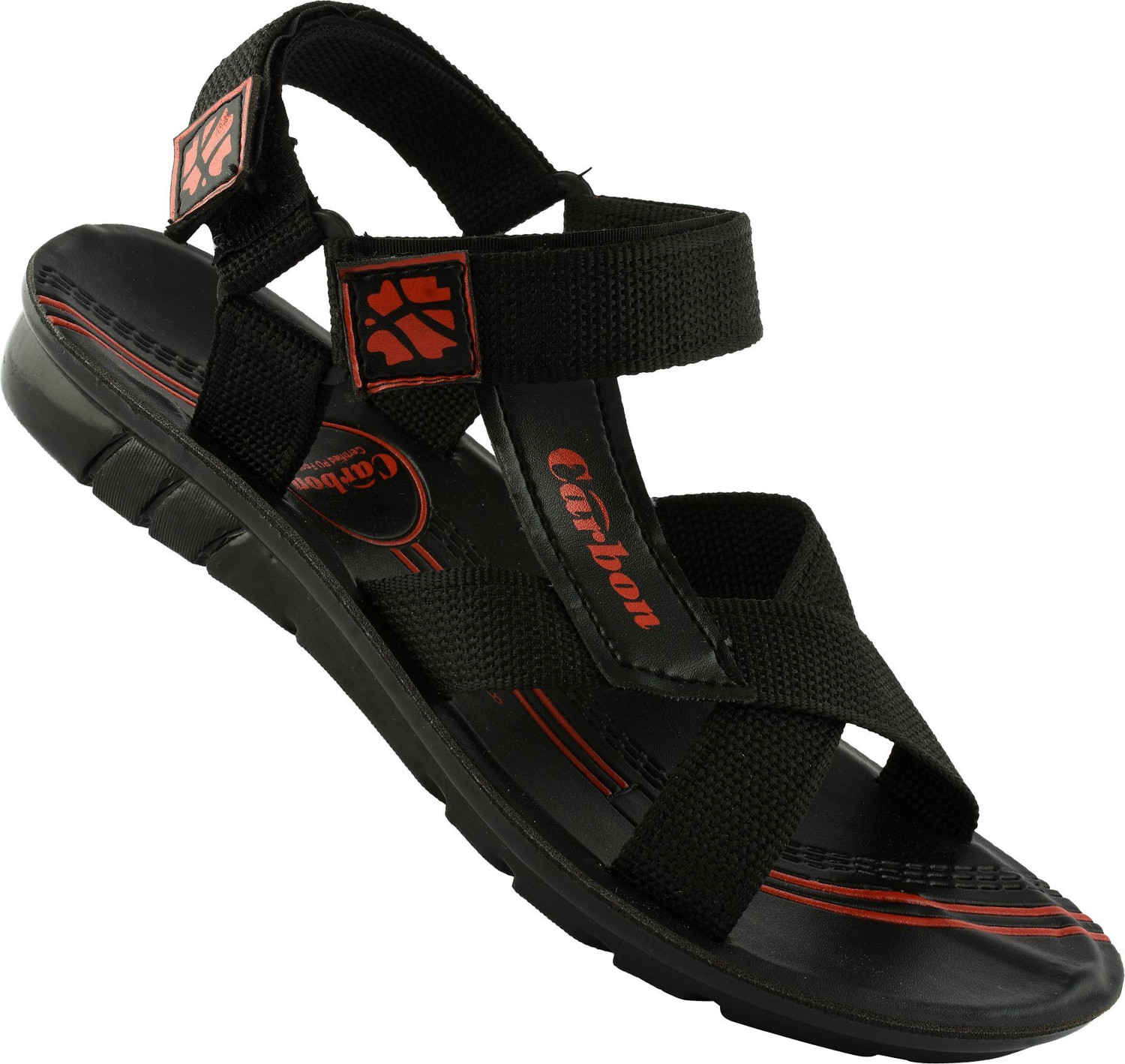 Image of Carbon Men Flats Sandal (Black, Red , 8)
