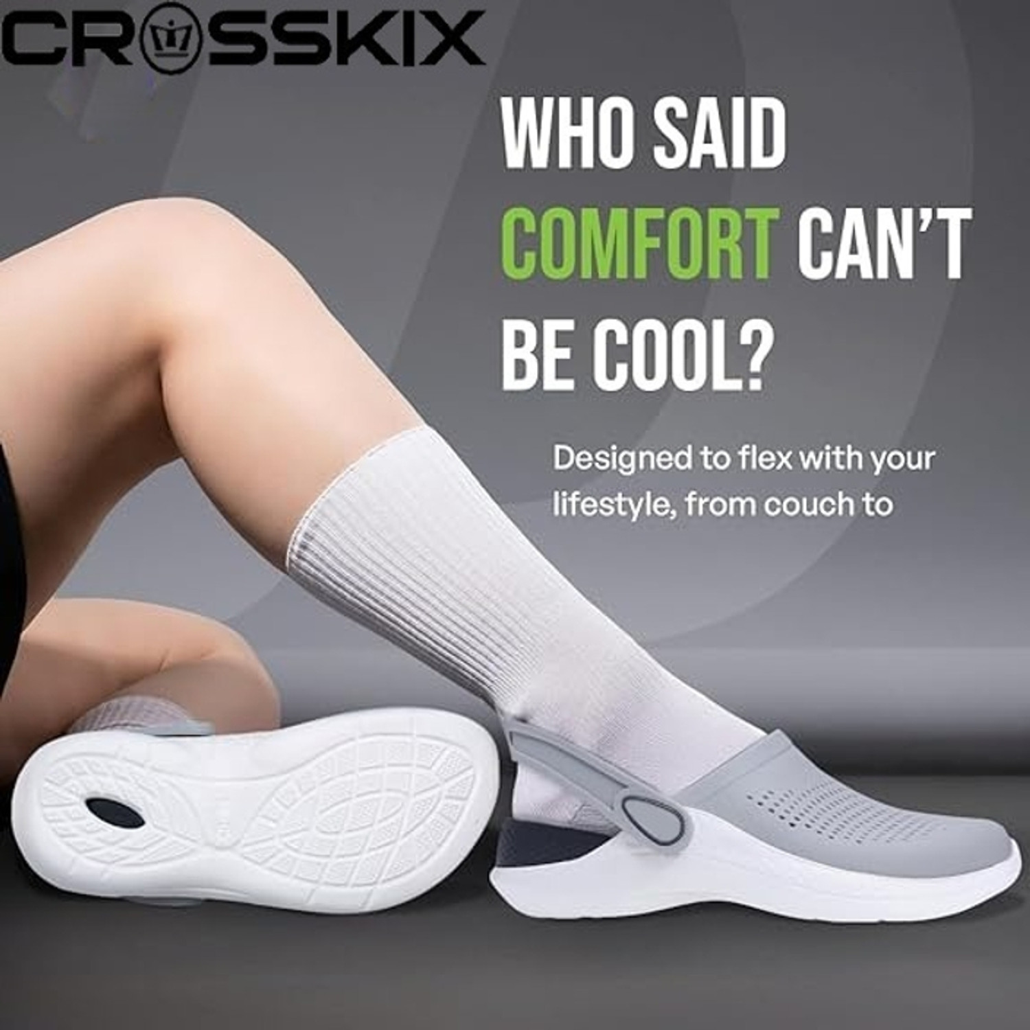 Image of Crosskix Men Clogs Sandal (Grey, White , 12)