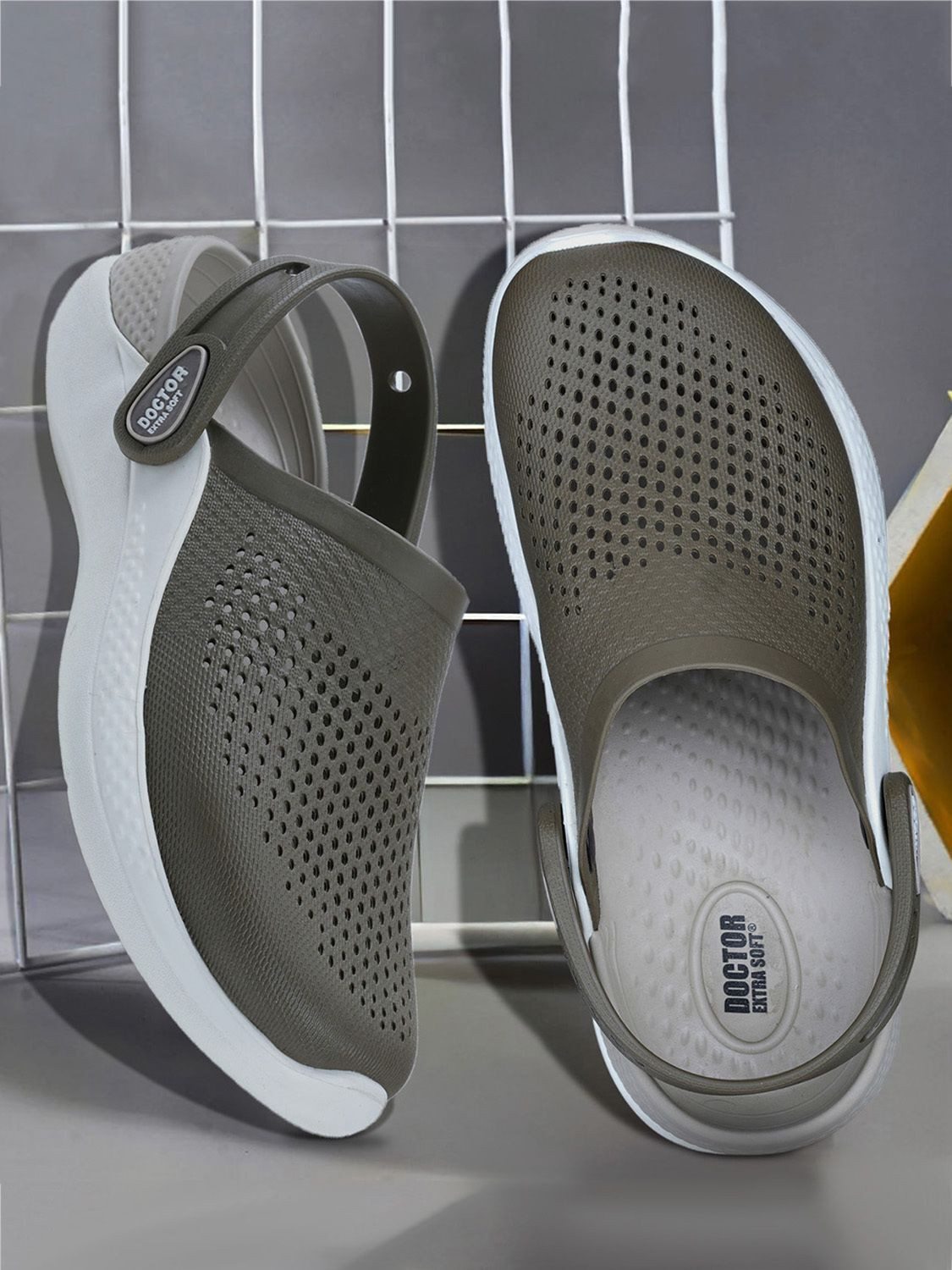Image of Dr.Puresoft Men Clogs Sandal (Grey, Green , 12)