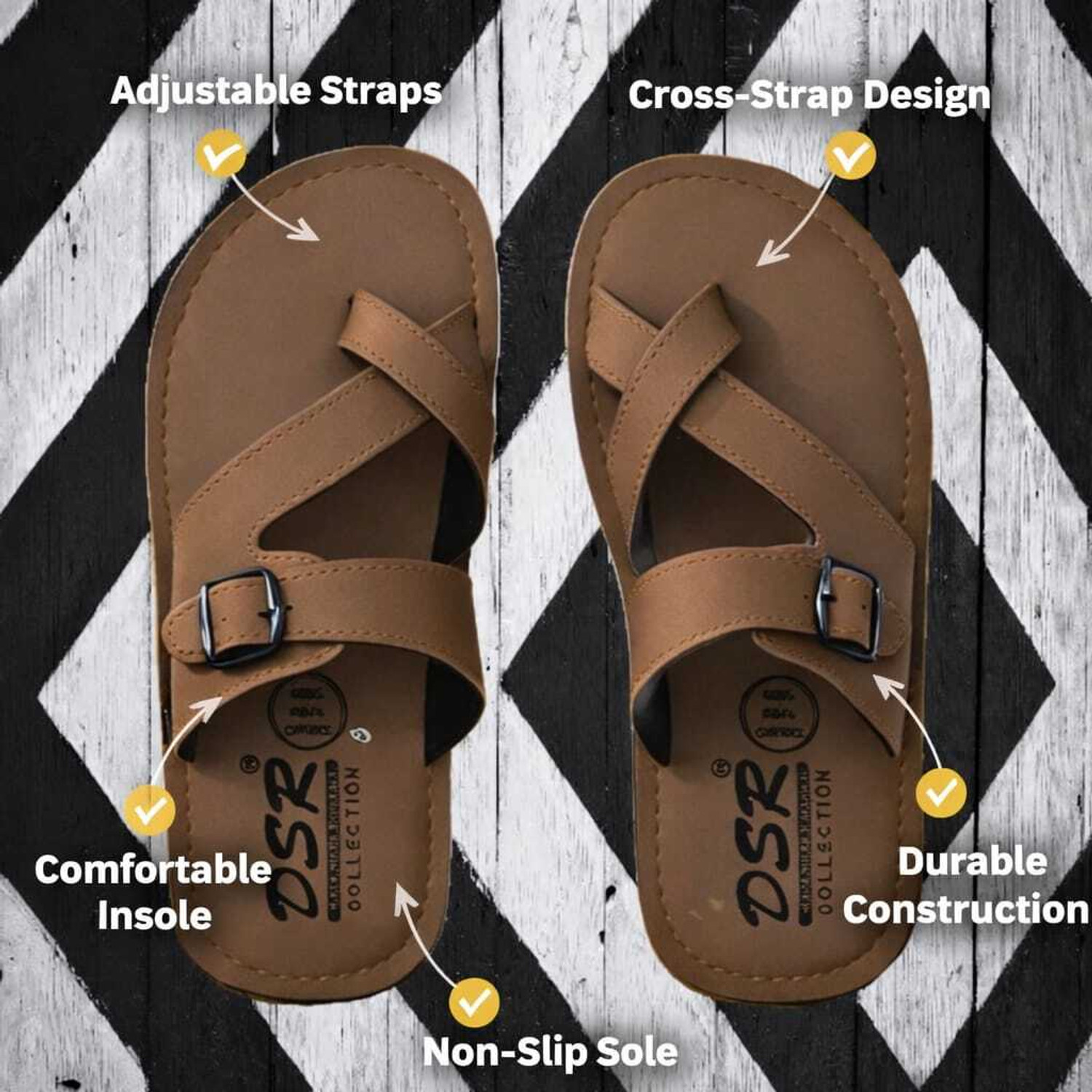 Image of FooTken Men Flats Sandal (Tan , 10)