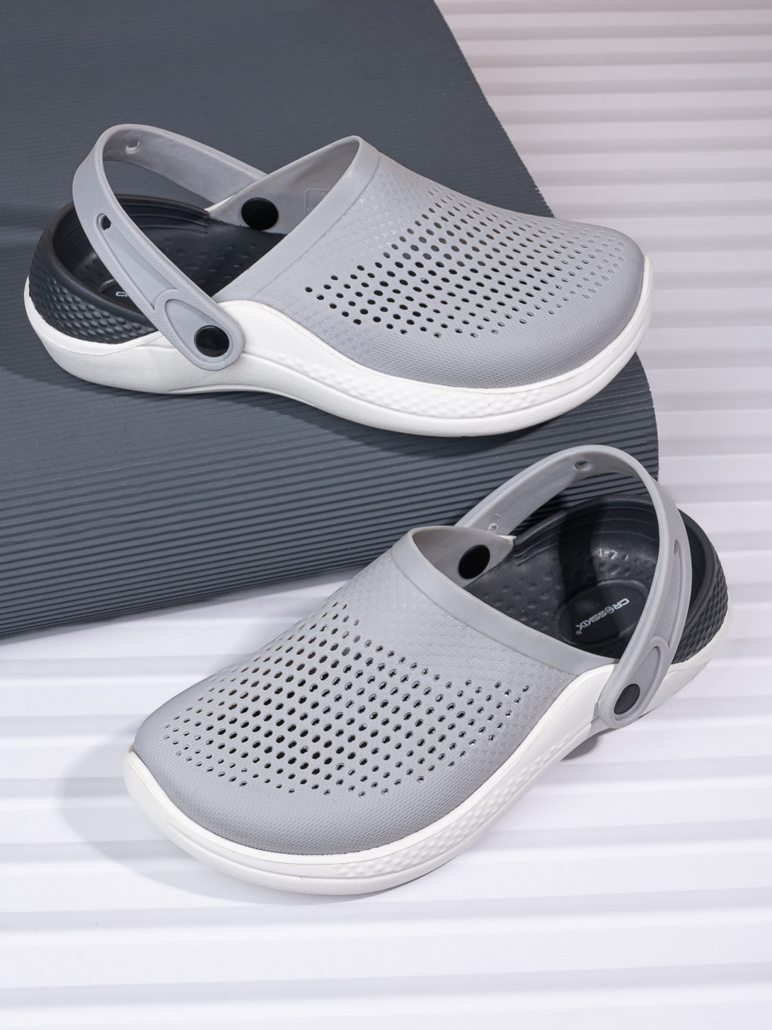 Image of Crosskix Men Clogs Sandal (Grey, White , 12)