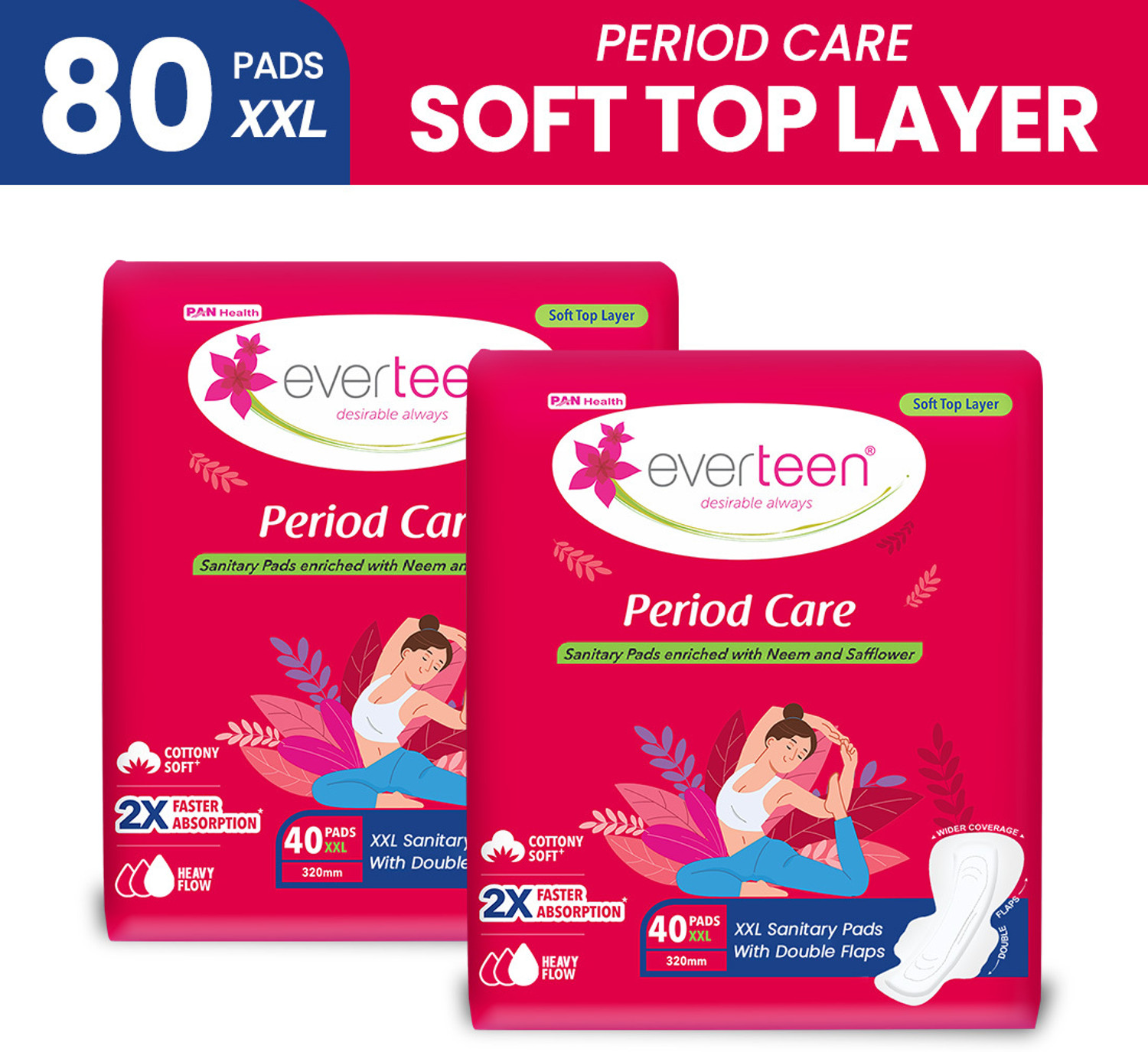 everteen Period Care XXL Soft with Neem-Safflower - 40 Pads - Image 1