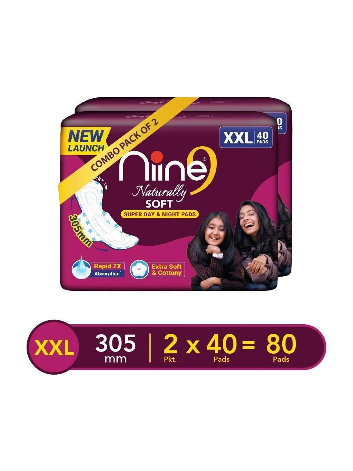 Niine Naturally Soft XXL+ Sanitary Napkins Super Day & Night (Combo 2) Sanitary Pad