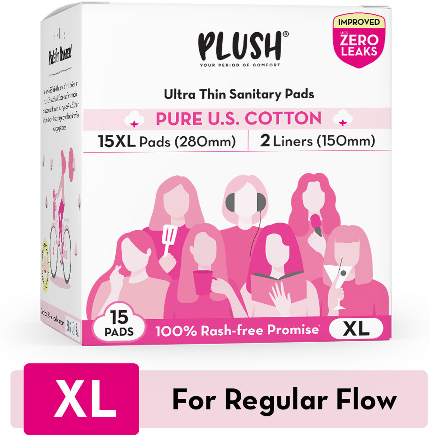 PLUSH 100% Cotton Rash Free Heavy Flow Pads (15 XL Pads & 2 Liners) - Image 6