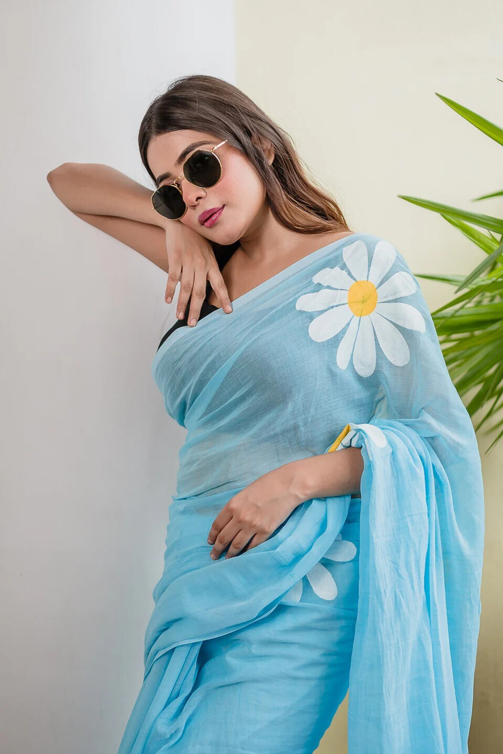 Buy Westux Floral Print Handloom Pure Cotton Blue Sarees Online @ Best Price In India | Flipkart.com