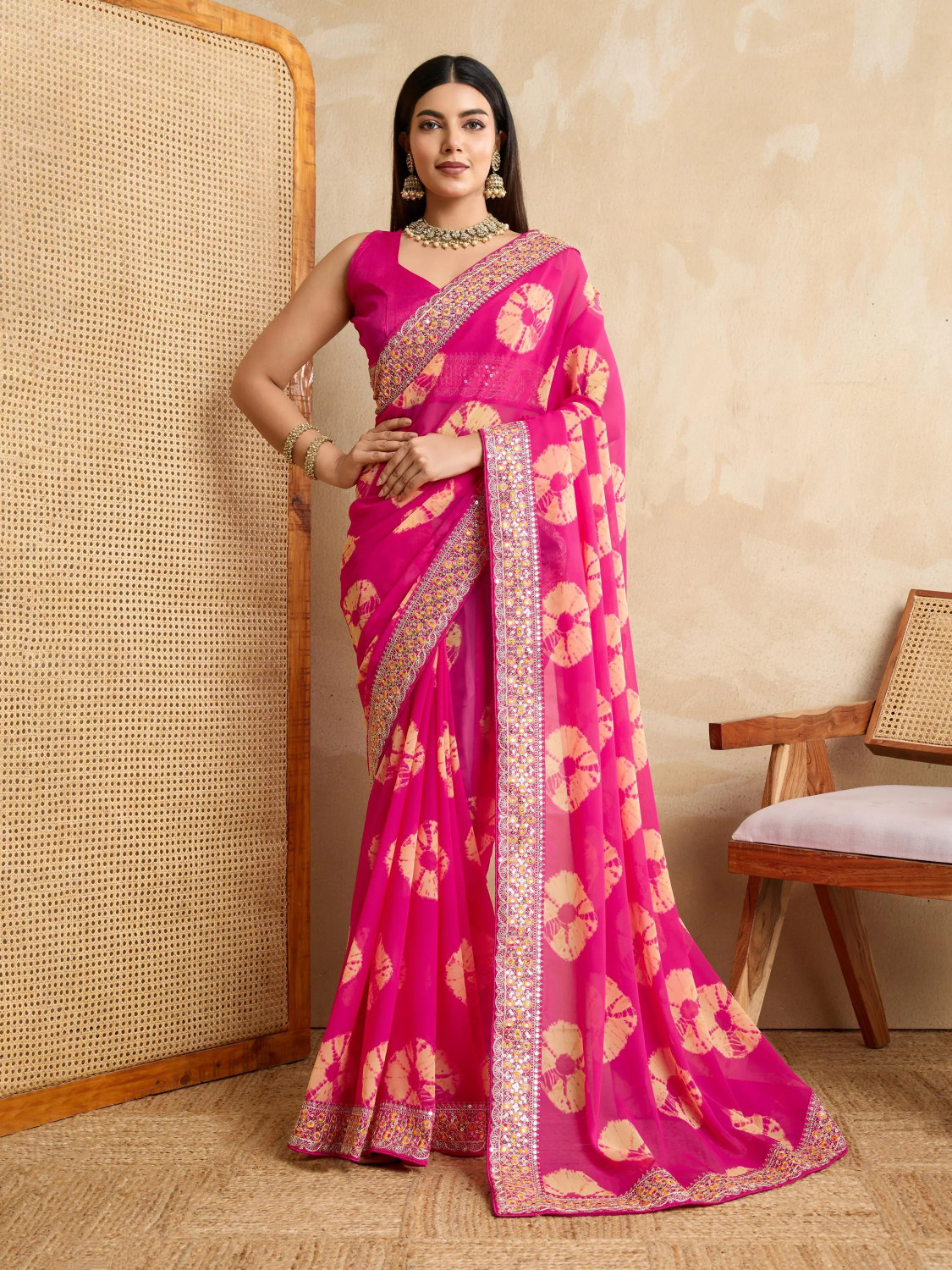 Image of NERTA BOUTIQUE Embroidered Bollywood Georgette Saree (Pink)