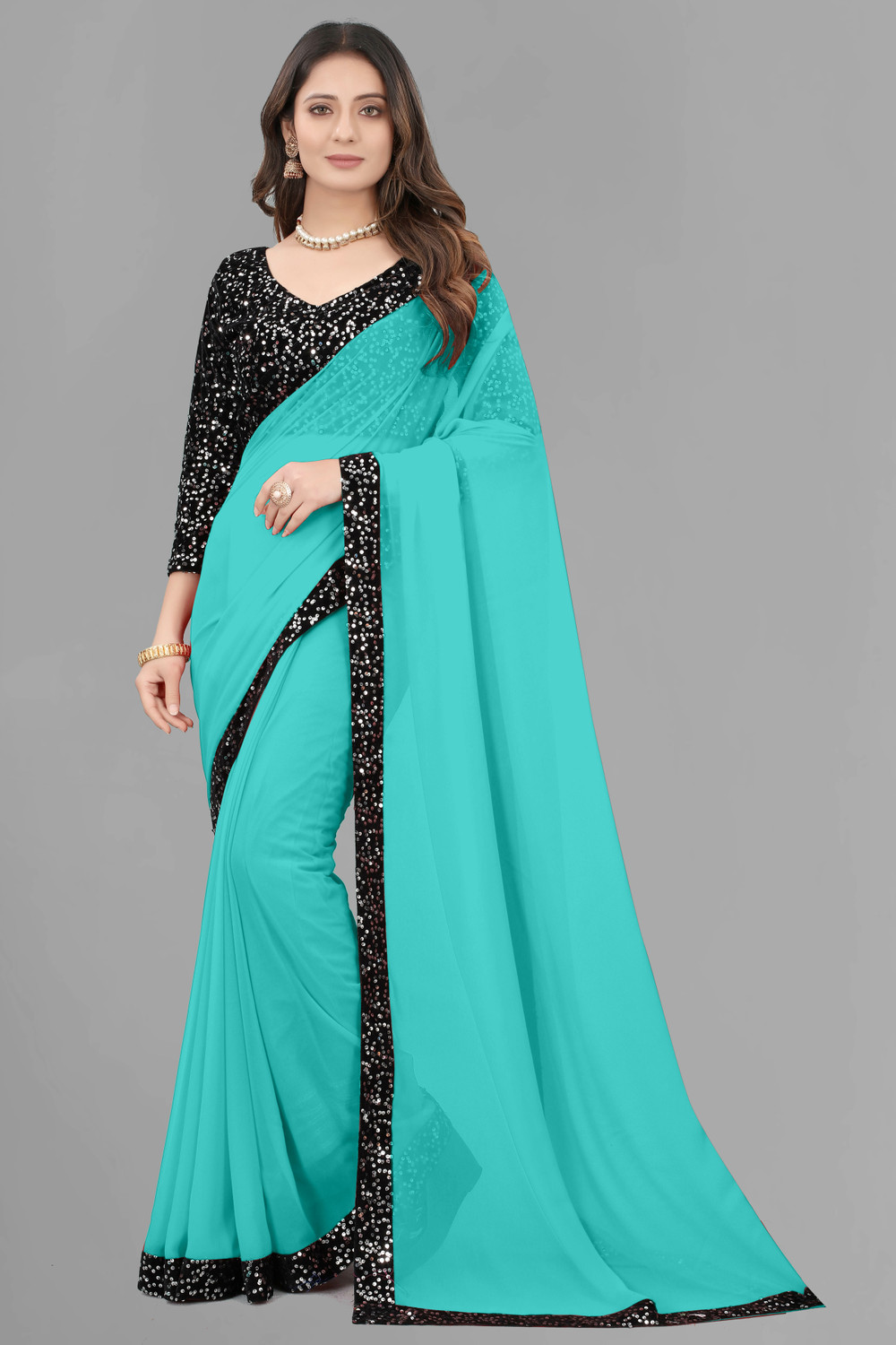 Image of PMD Fashion Embellished Bollywood Georgette Saree (Pink)