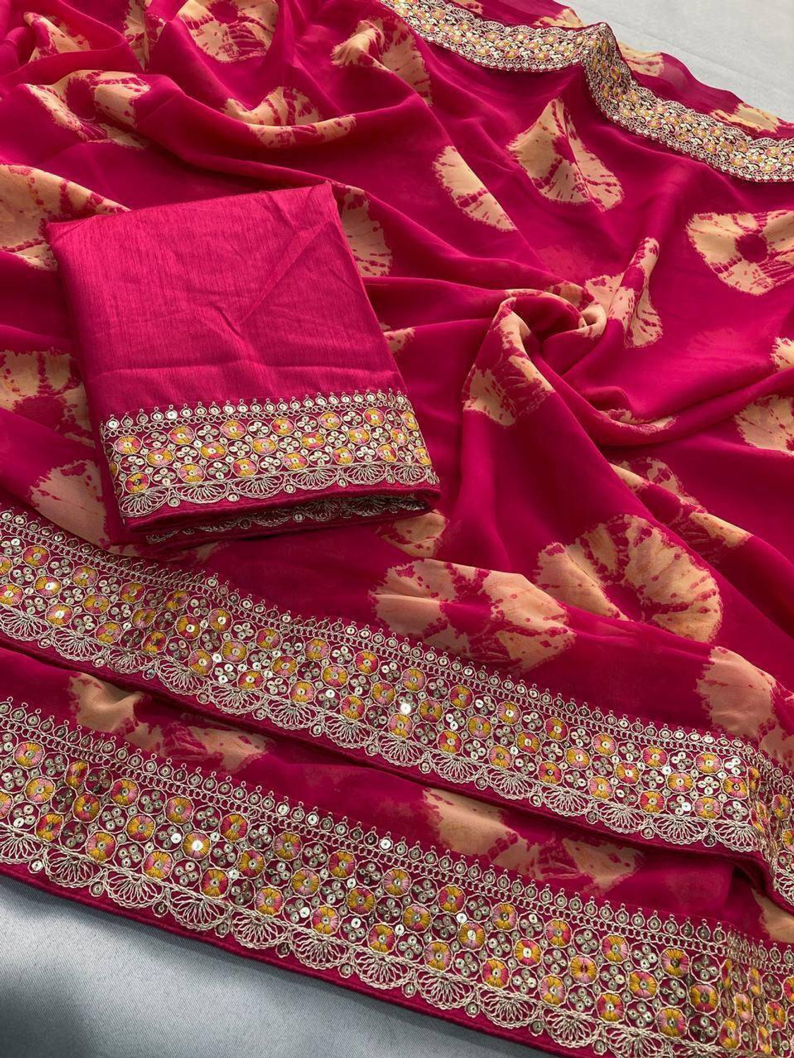 Image of NERTA BOUTIQUE Embroidered Bollywood Georgette Saree (Pink)