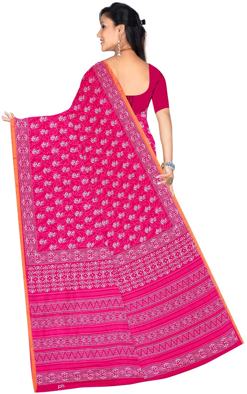 Image of RJ CREATION Floral Print, Printed, Geometric Print Daily Wear Pure Cotton Saree (Pink)