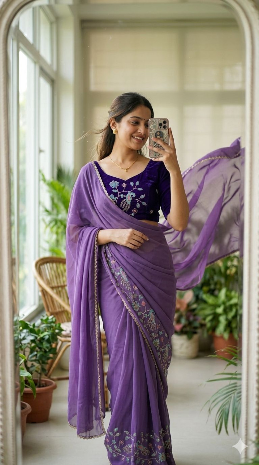 Image of BS CREATION Printed Bollywood Jimmy Jimmy Saree (Purple)