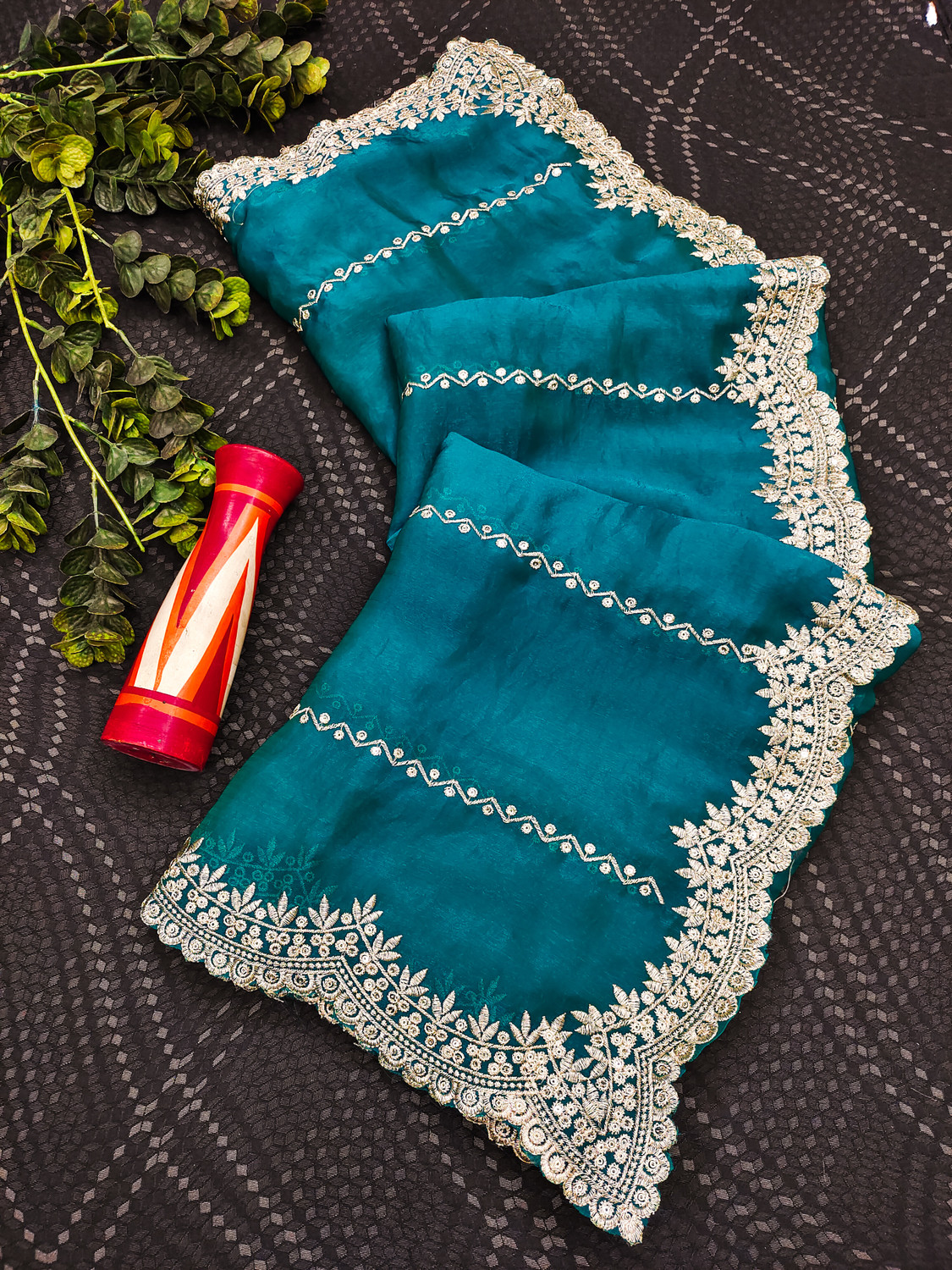 Image of bhavika silk mills Embroidered Bollywood Georgette Saree (Blue)