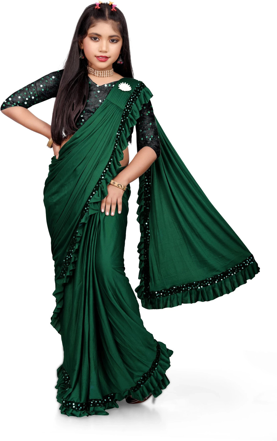 Image of Dream Clouds Embellished Bollywood Lycra Blend Saree (Pink)