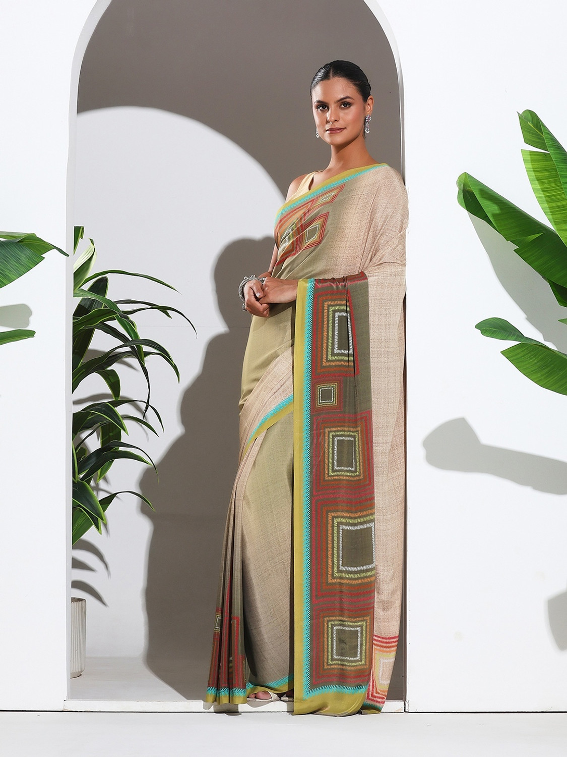 Image of Meena Bazaar Embroidered Bollywood Georgette Saree (Light Green)