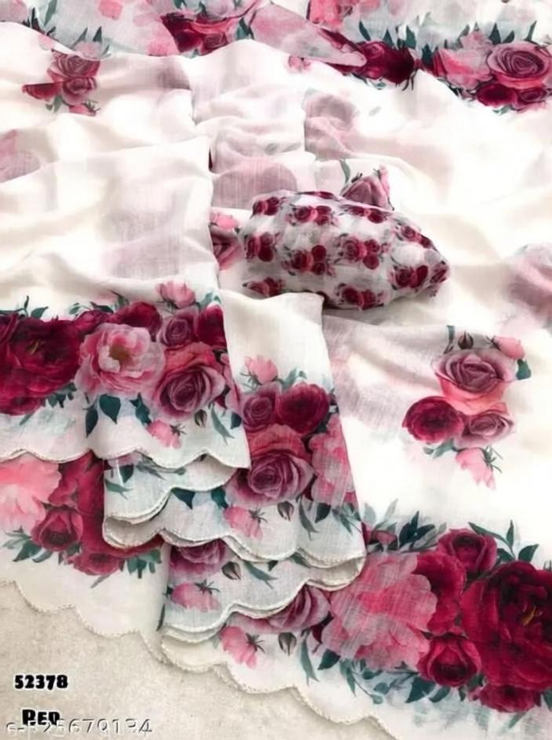 Image of kraddle Floral Print Bollywood Organza Saree (White)