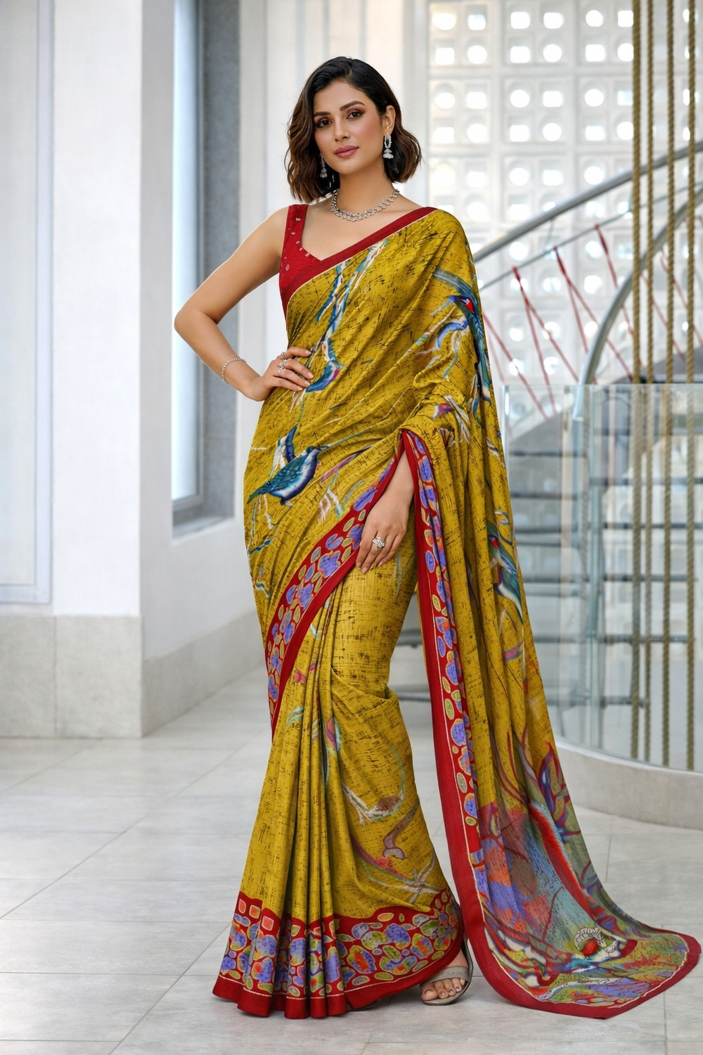 Image of GulabiSaheba Woven Daily Wear Pure Cotton Saree (Yellow, Blue)