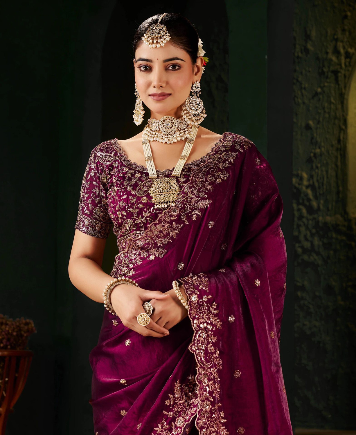 Divastri Embroidered Banarasi Satin Saree - Image 1