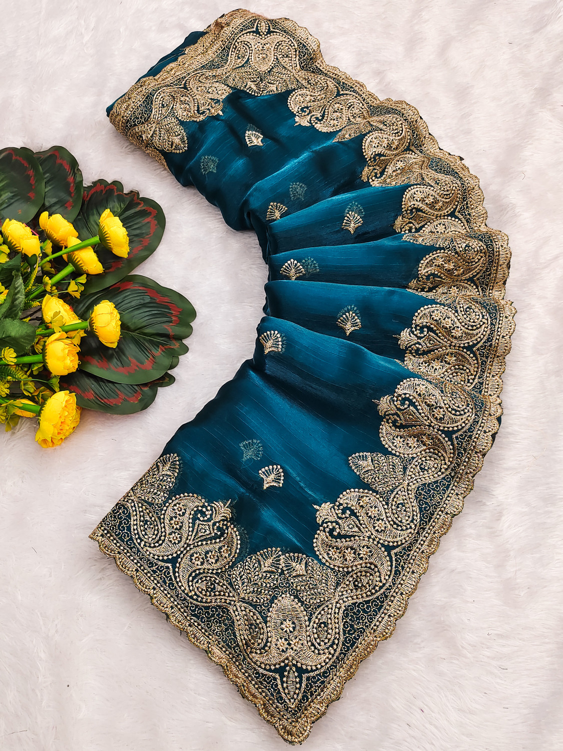Image of bhavika silk mills Embroidered Bollywood Georgette Saree (Blue)