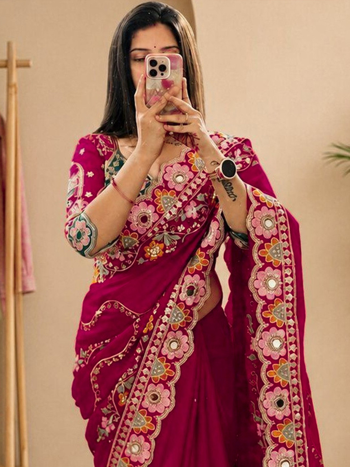 Image of Meena Bazaar Embroidered Bollywood Georgette Saree (Light Green)