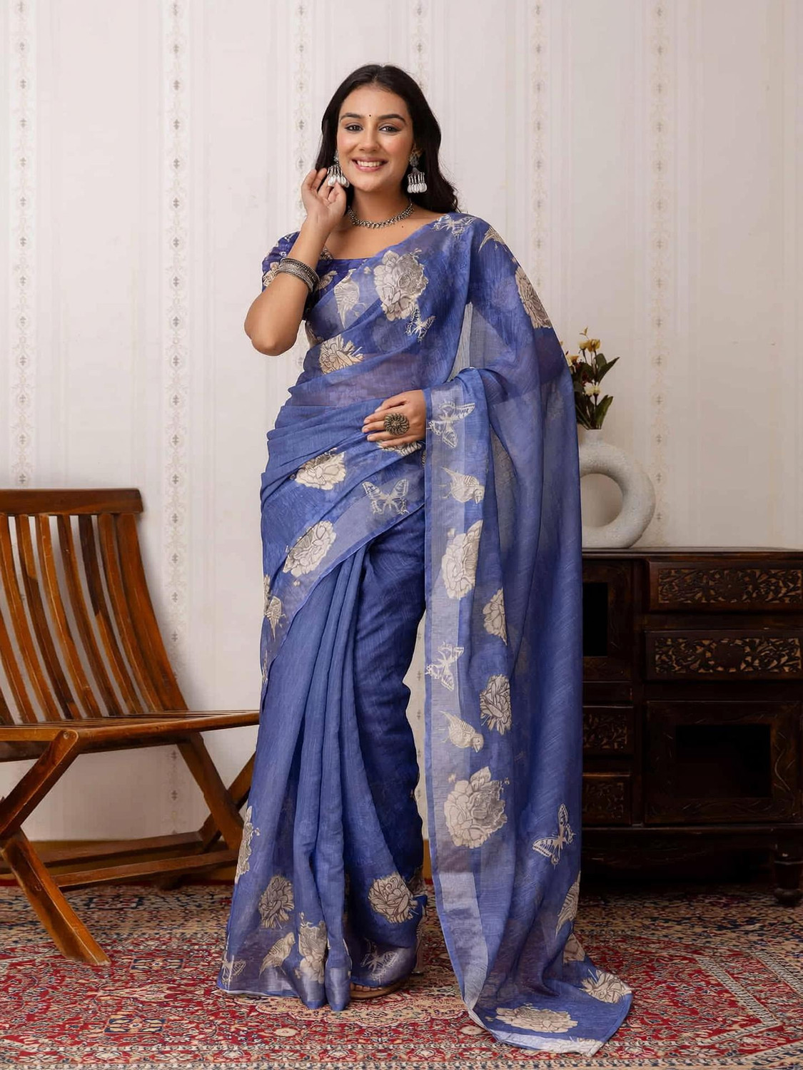 Image of brama Ready to Wear Printed Bollywood Pure Silk Saree (Multicolor)