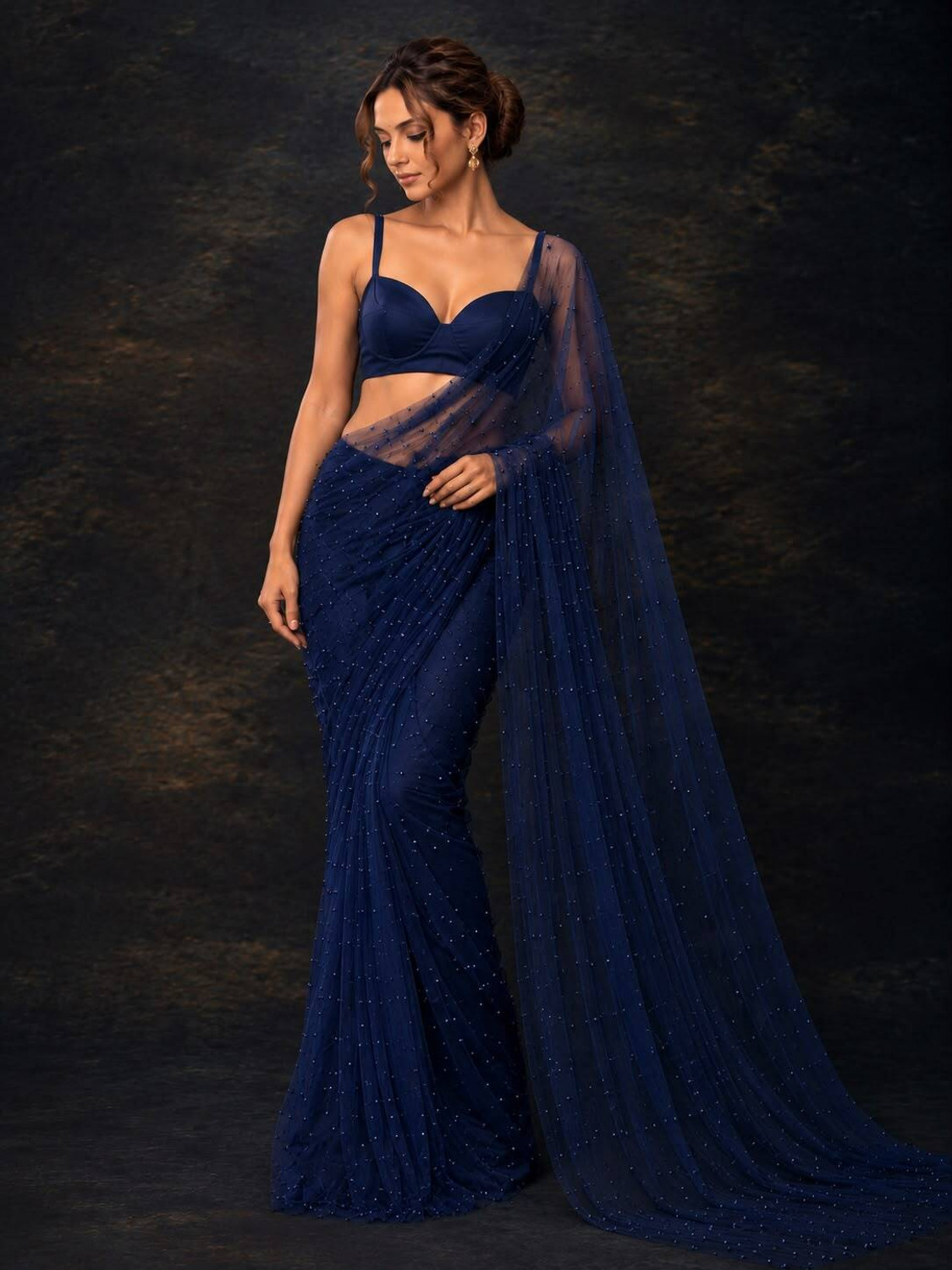 Image of Forward Twins Embroidered Bollywood Georgette Saree (Blue)