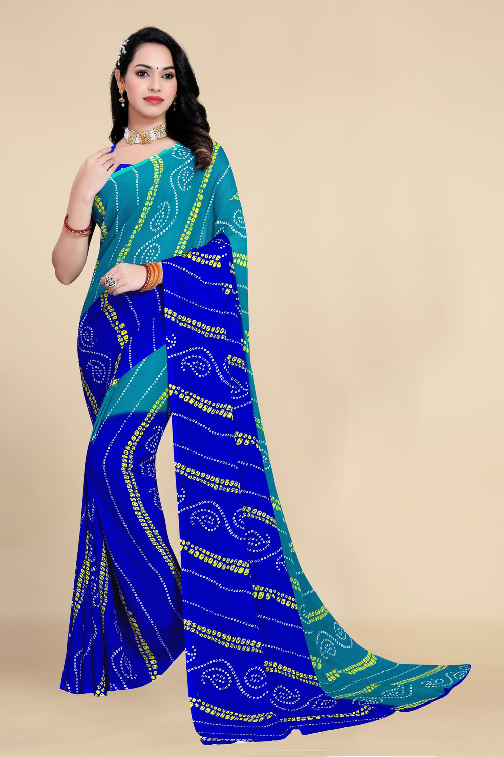 Image of Meena Bazaar Embroidered Bollywood Georgette Saree (Light Green)
