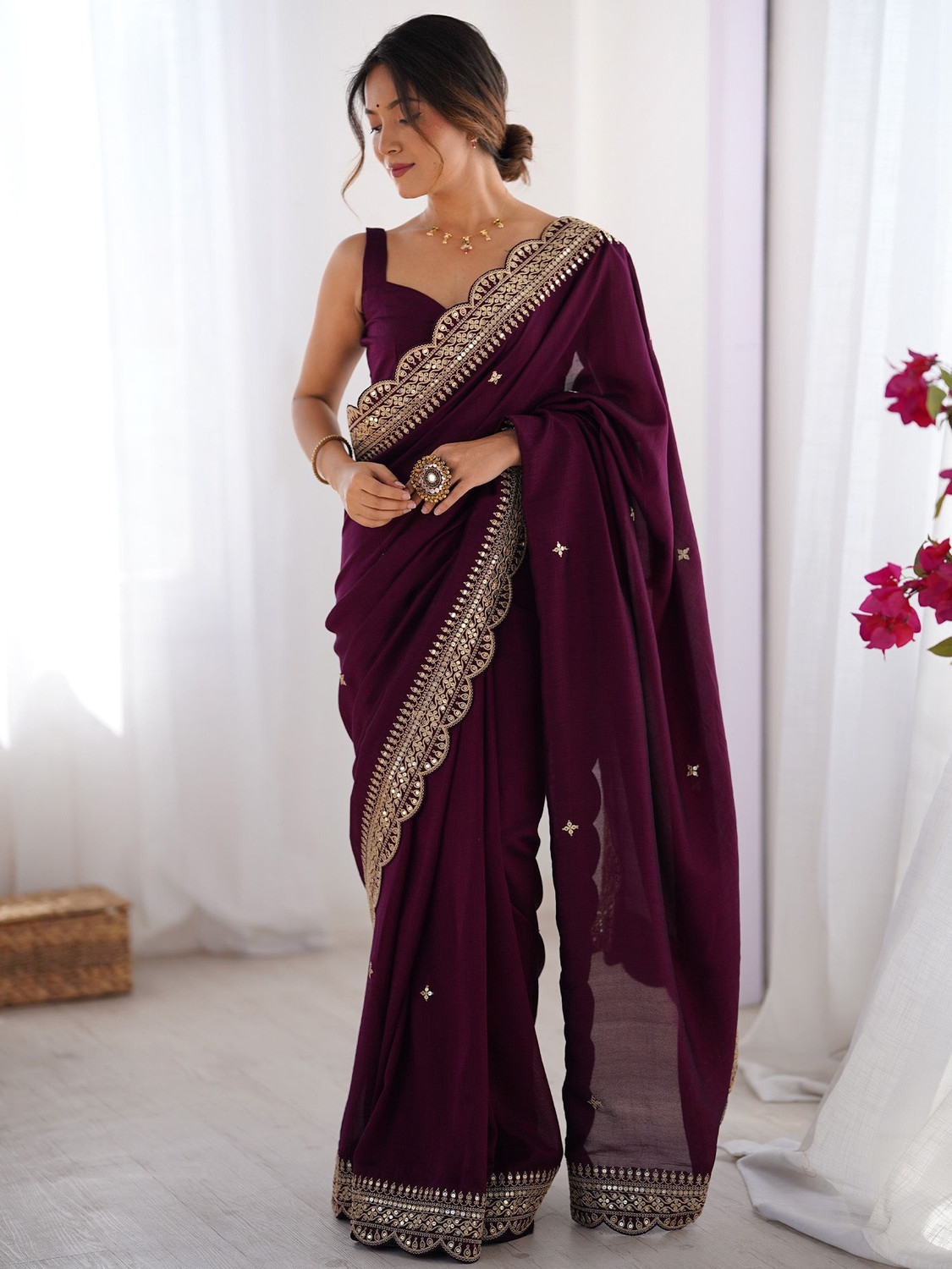 Image of Tasrika Embellished Bollywood Silk Blend Saree (Purple)