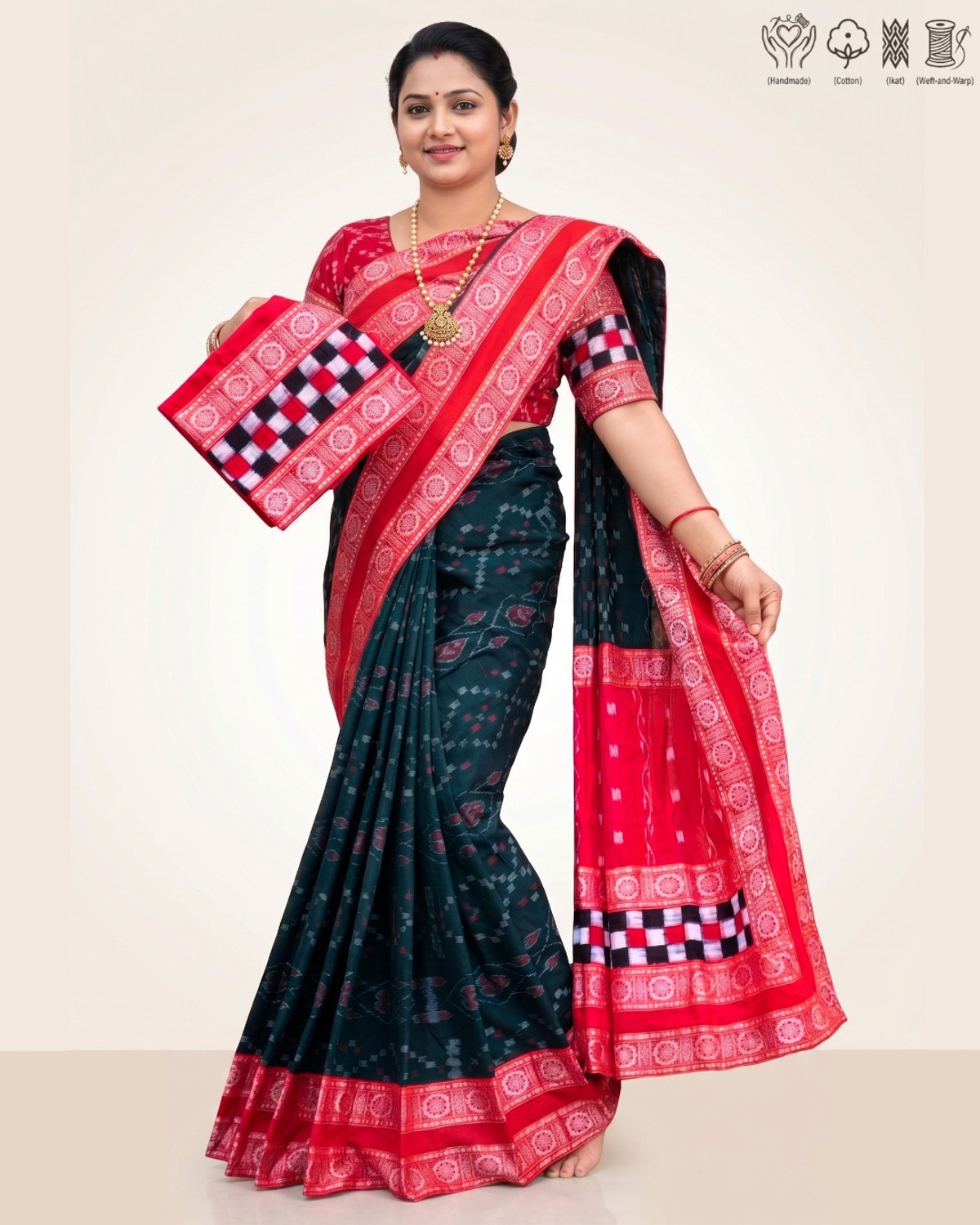 Image of JAYANTI HANDLOOM Woven Sambalpuri Pure Cotton Saree (Multicolor)