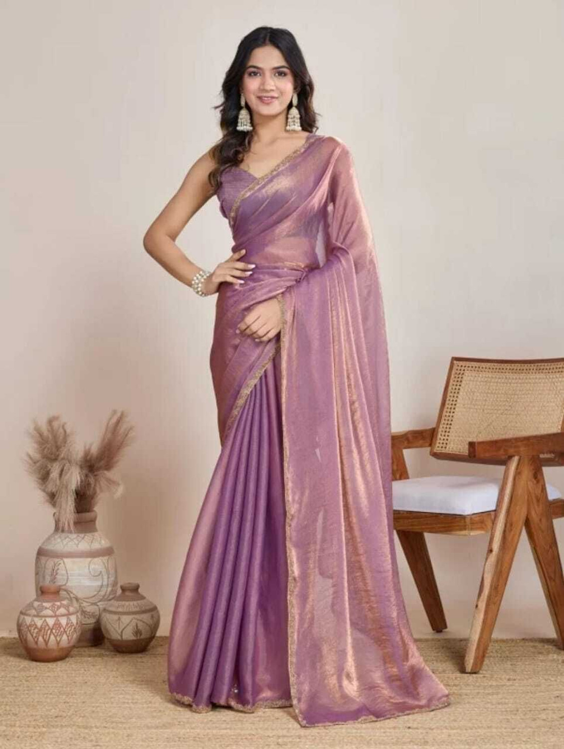 Image of Tikhi Imli Floral Print Bollywood Chiffon Saree (Green)